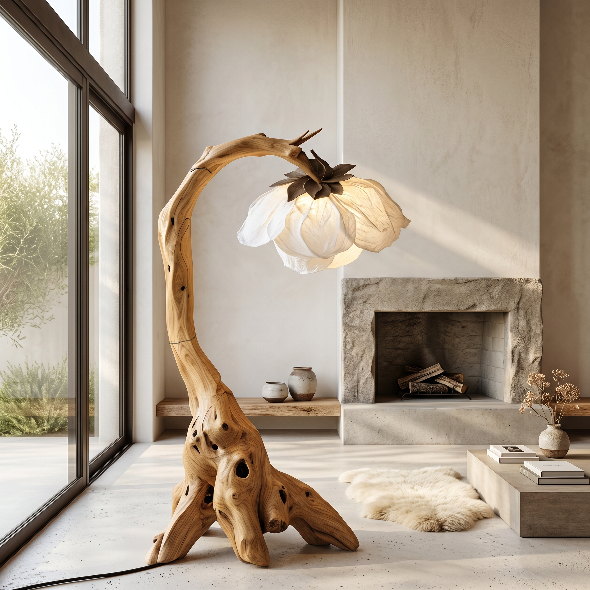 Organic Floor Lamp With Tree Branch Silhouette For Bedroom And Reading Nook SINLSAFLP096