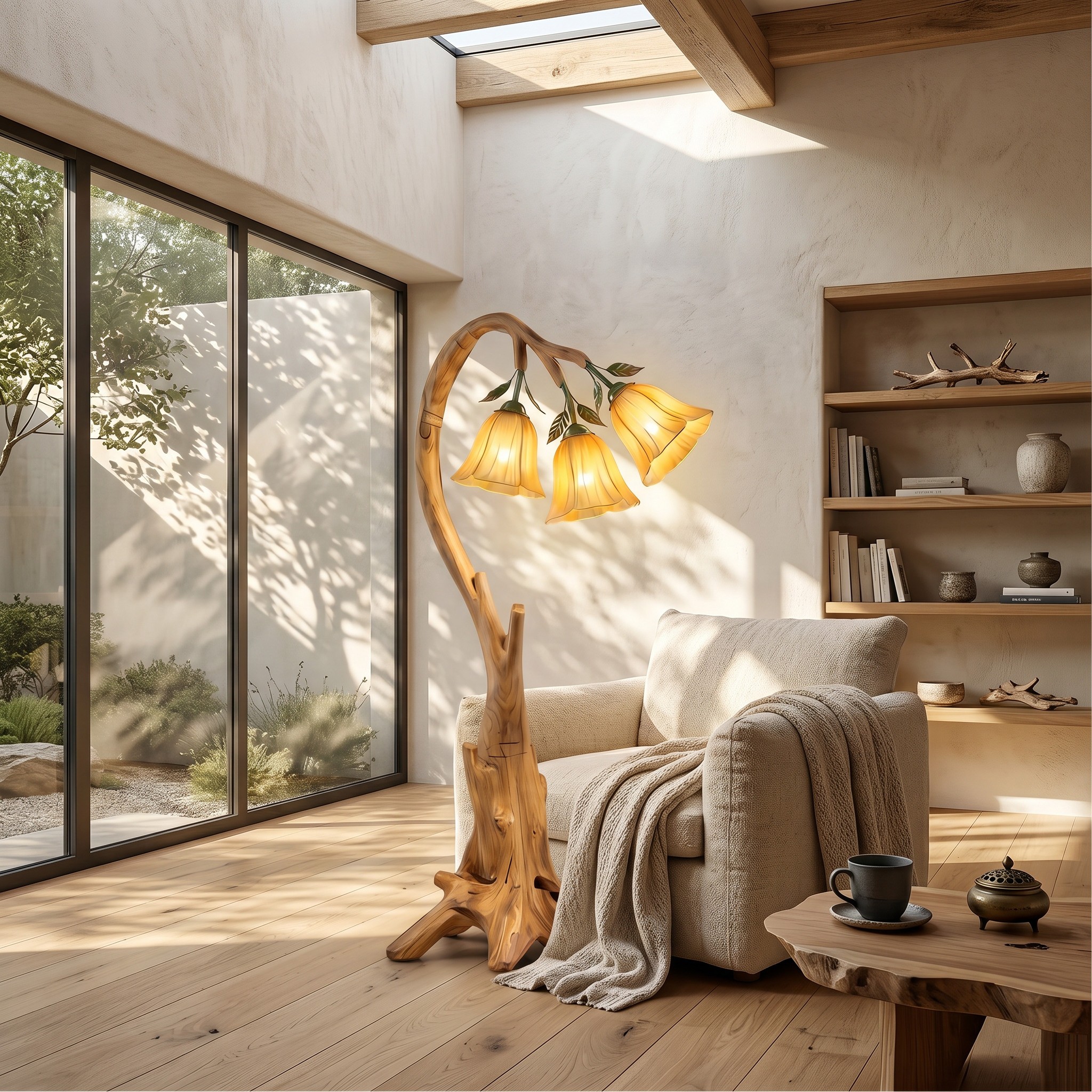 Natural Floor Lamp With Blooming Floral Form For Reading Nook And Bedroom SINLSAFLP097