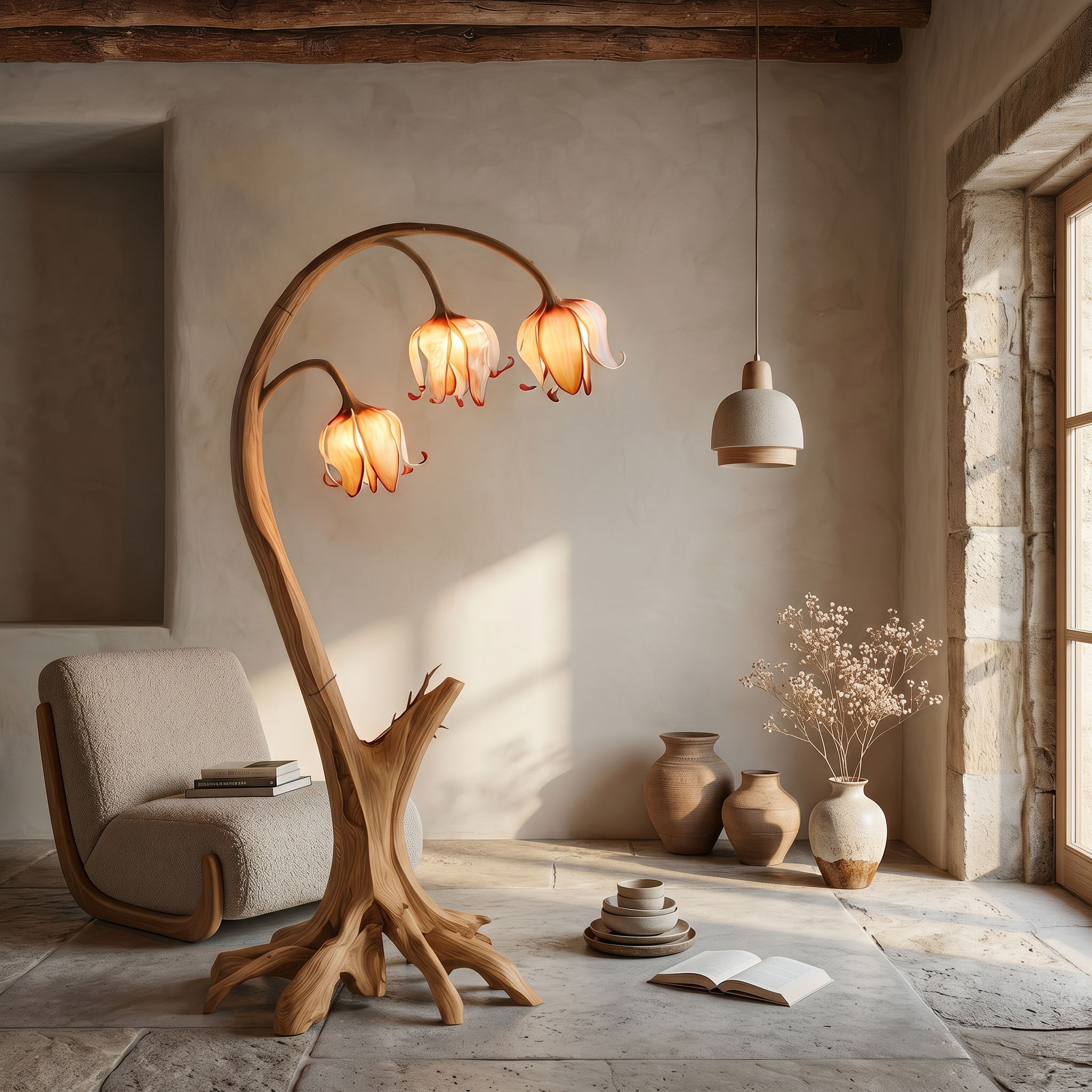 Rustic Floor Lamp With Blooming Bell Flower Design For Bedroom And Living Room SINLSAFLP100