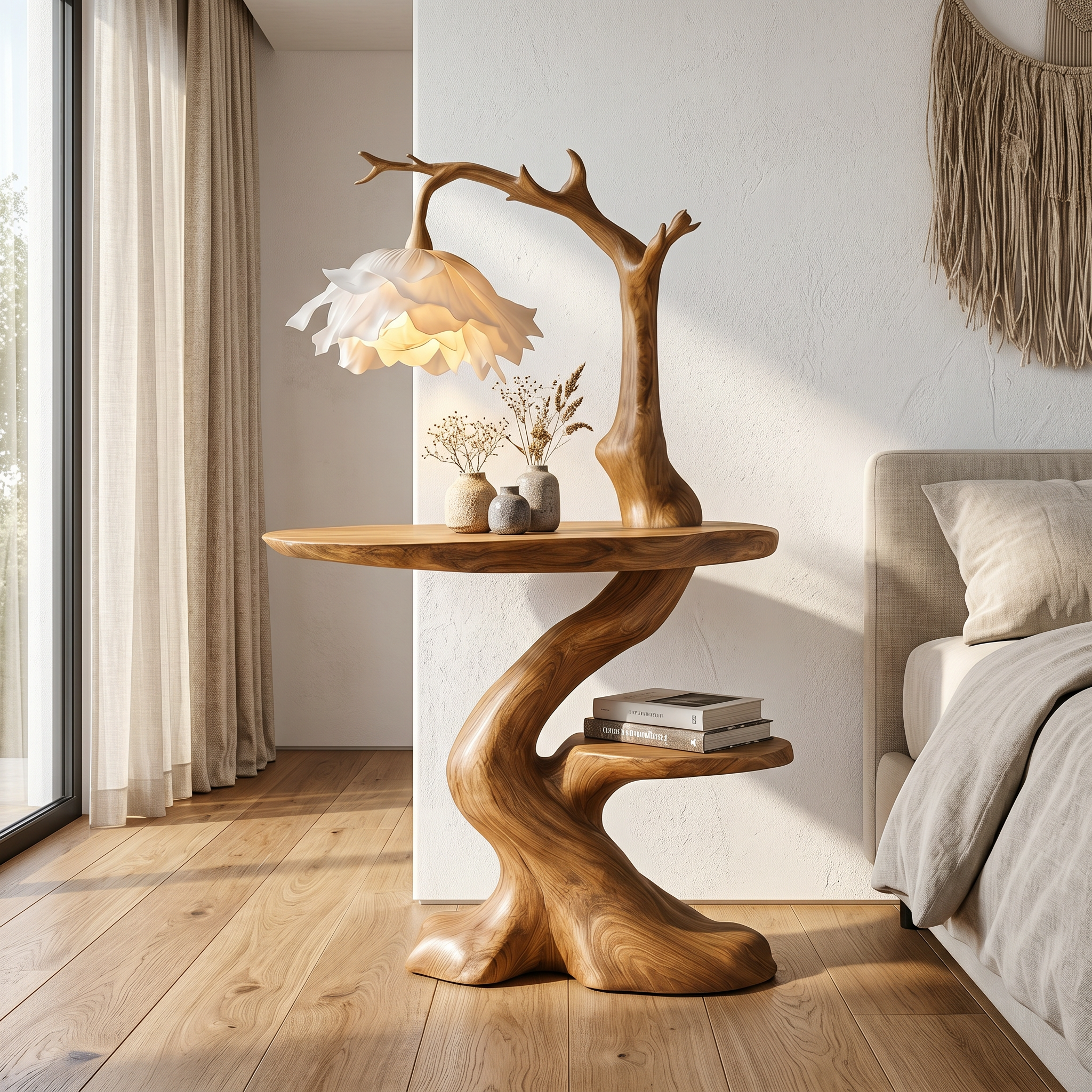 Modern End Table With Tree Branch Lamp Design For Bedroom And Living Room SINLSABT274