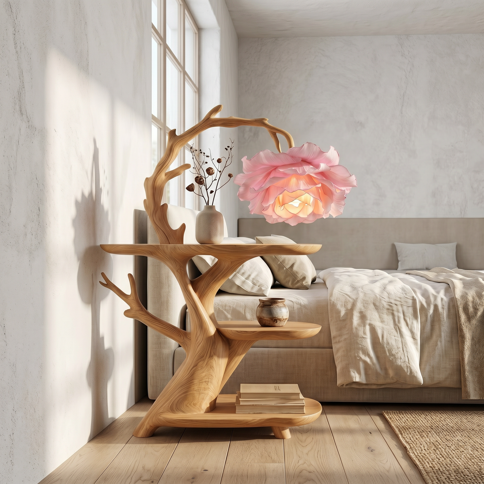 Contemporary Side Table With Floral Accent Lamp For Bedroom And Lounge SINLSABT275