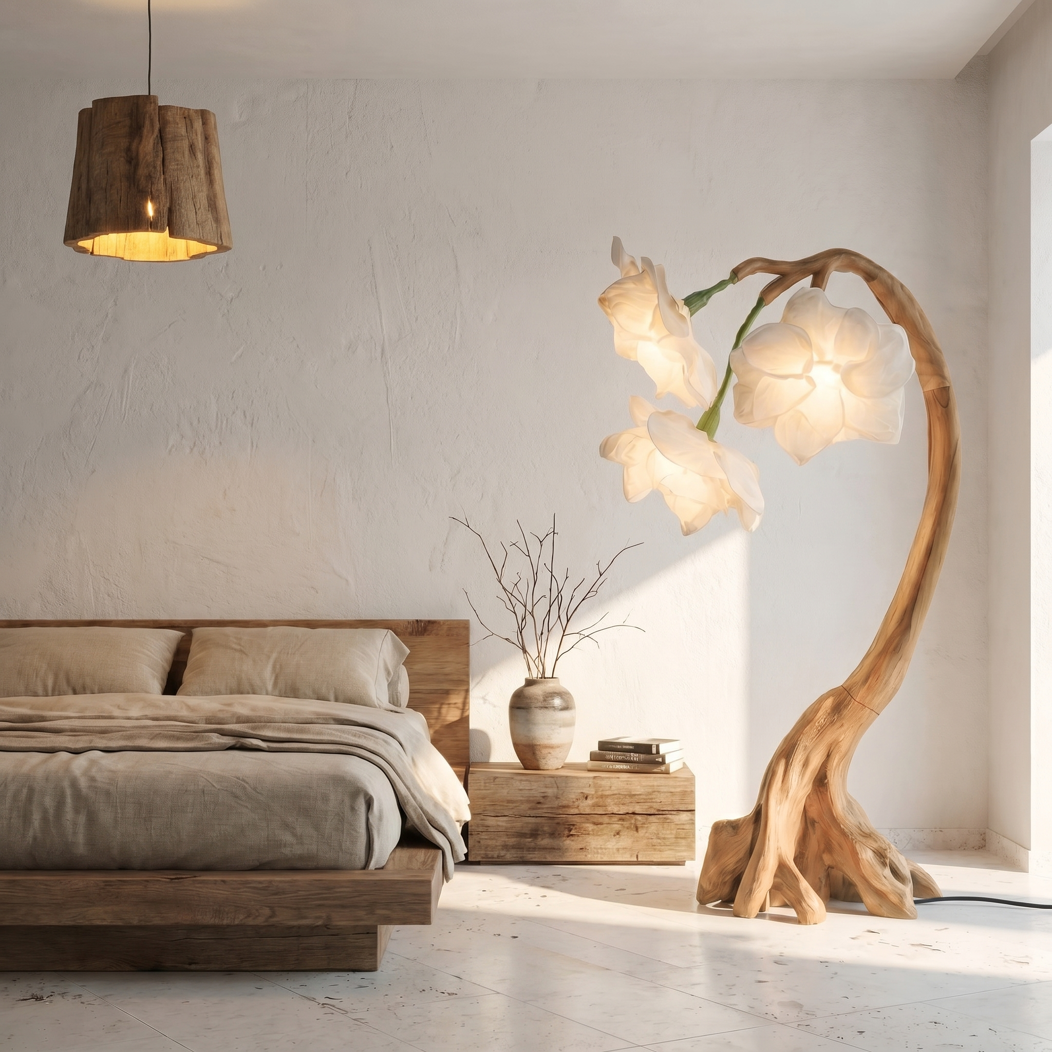 Rustic Botanical Floor Lamp With Flower Petal Shade For Living Room And Bedroom SINLSAFLP078