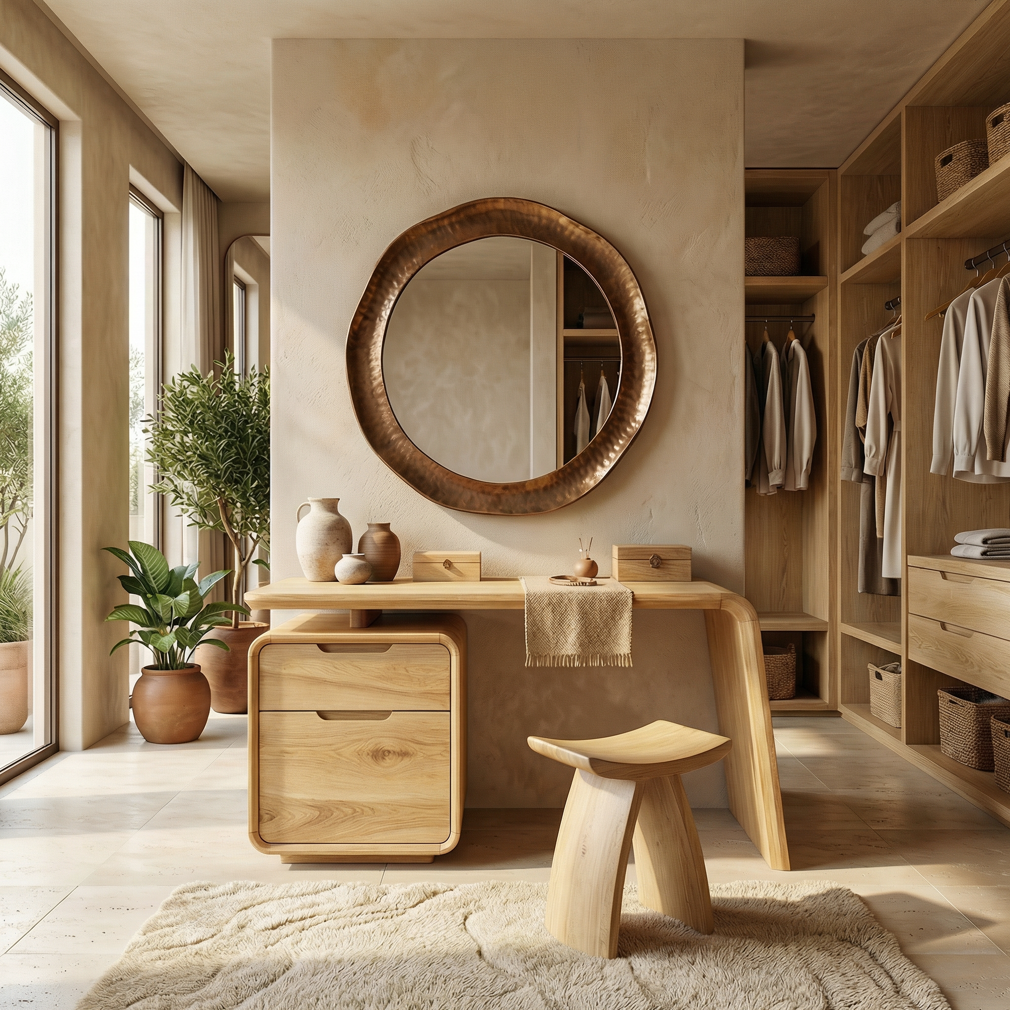 Modern Minimalist Dressing Table With Storage Sculptural Design For Bedroom SINLSABDT052