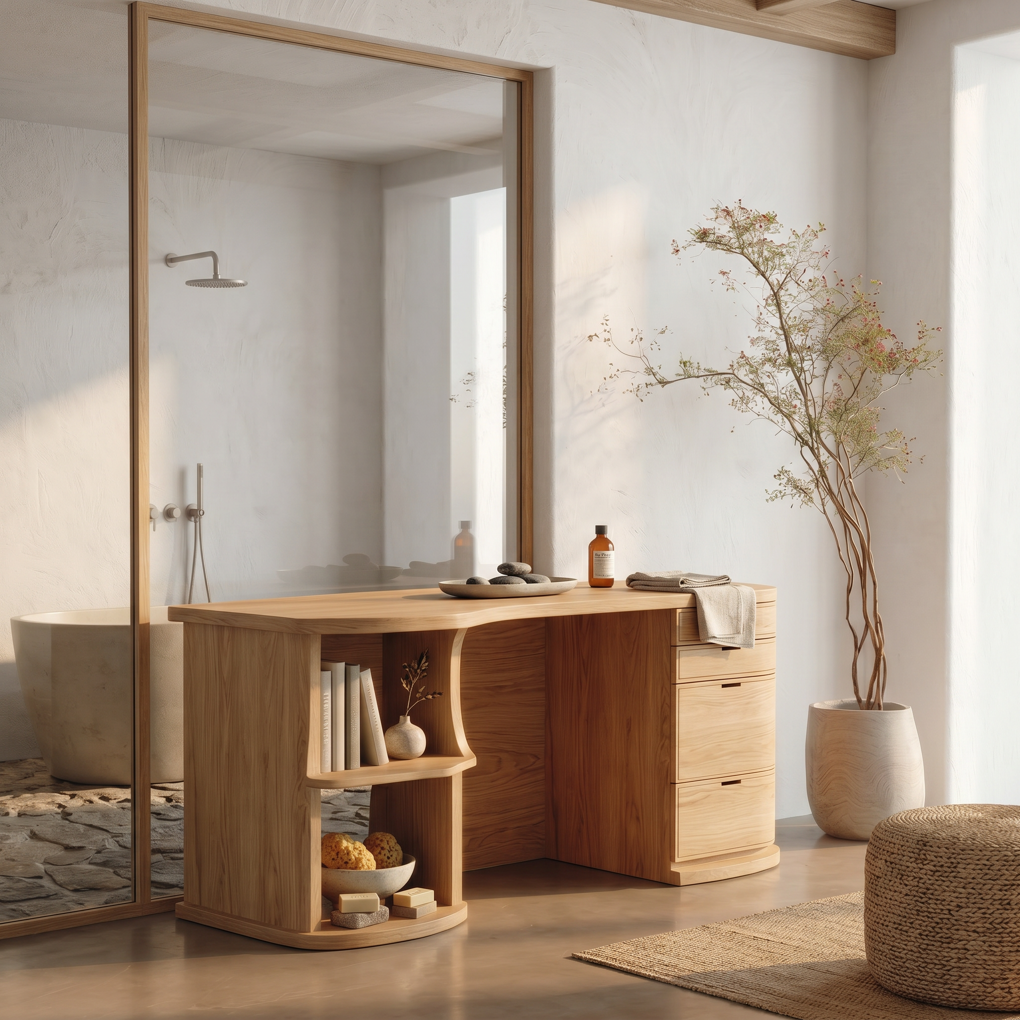 Rustic Vanity Desk With Built In Storage Cabinet For Bedroom SINLSABDT077