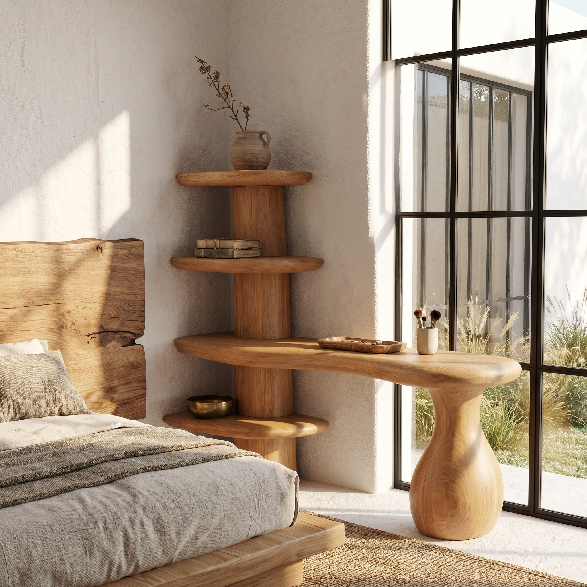 Organic Corner Vanity Table For Bedroom SINLSABDT078