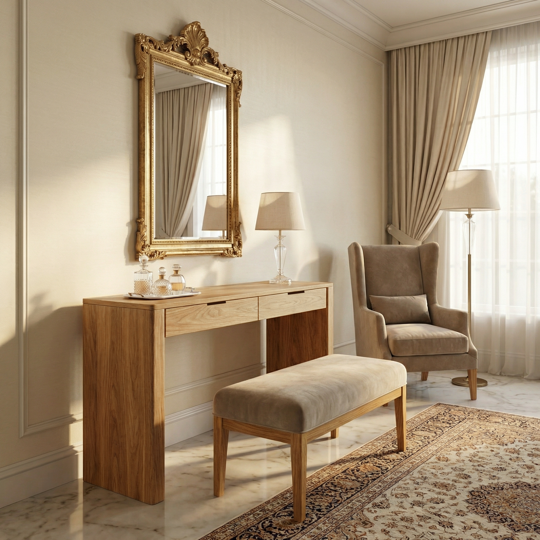 Rustic Dressing Table Natural Wood Organic Handmade Design For Bedroom SINLSABDT056