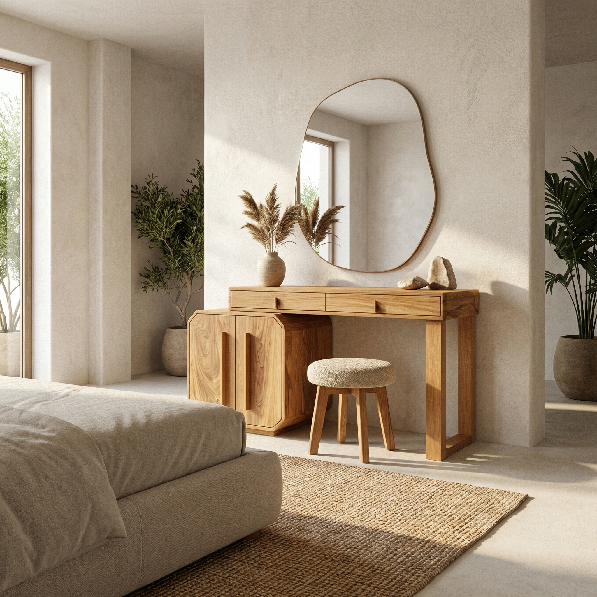 Contemporary Dressing Table With Storage Cabinet Sculptural Design For Bedroom SINLSABDT053