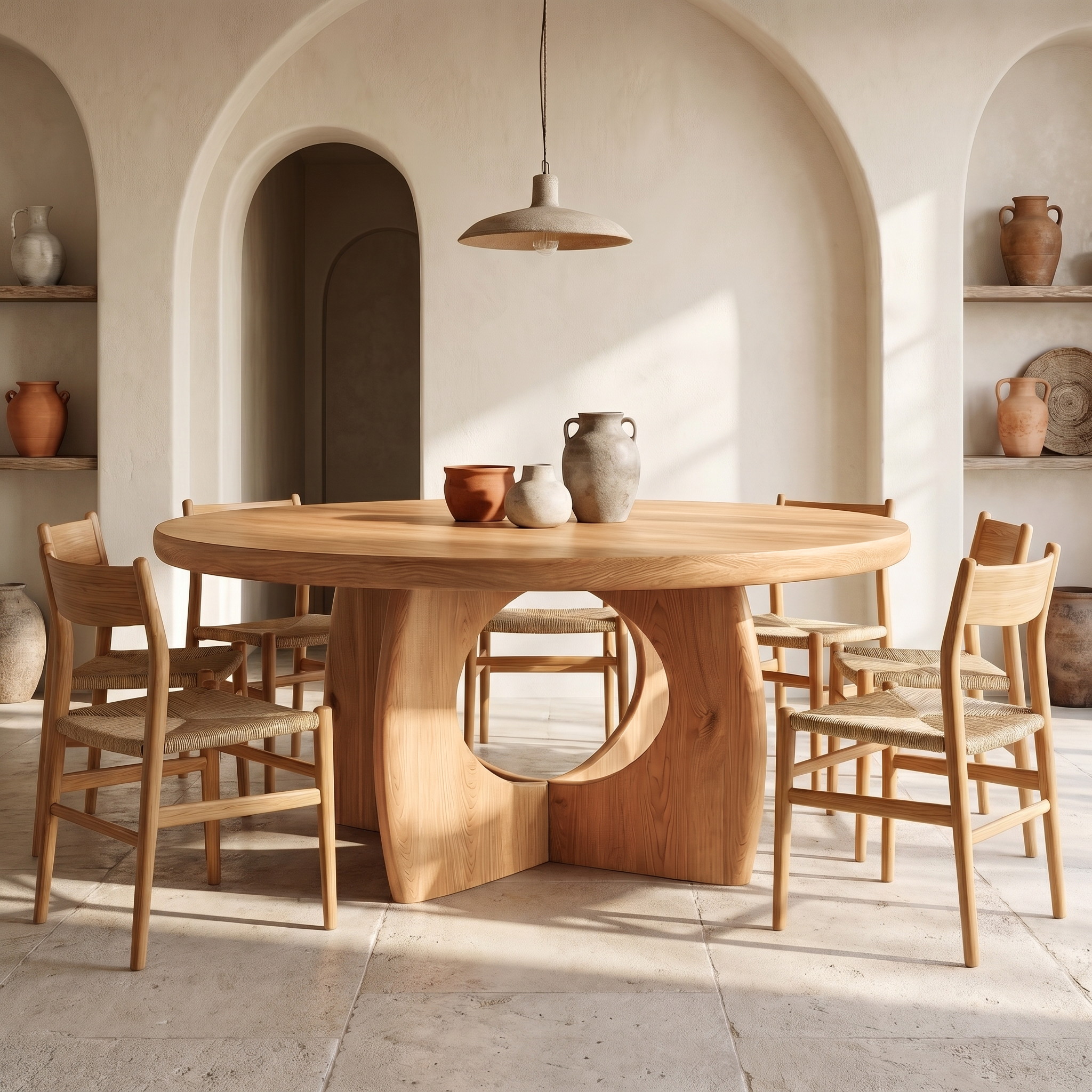 Organic Round Dining Table With Cutout Base For Dining Room SINLSADT169