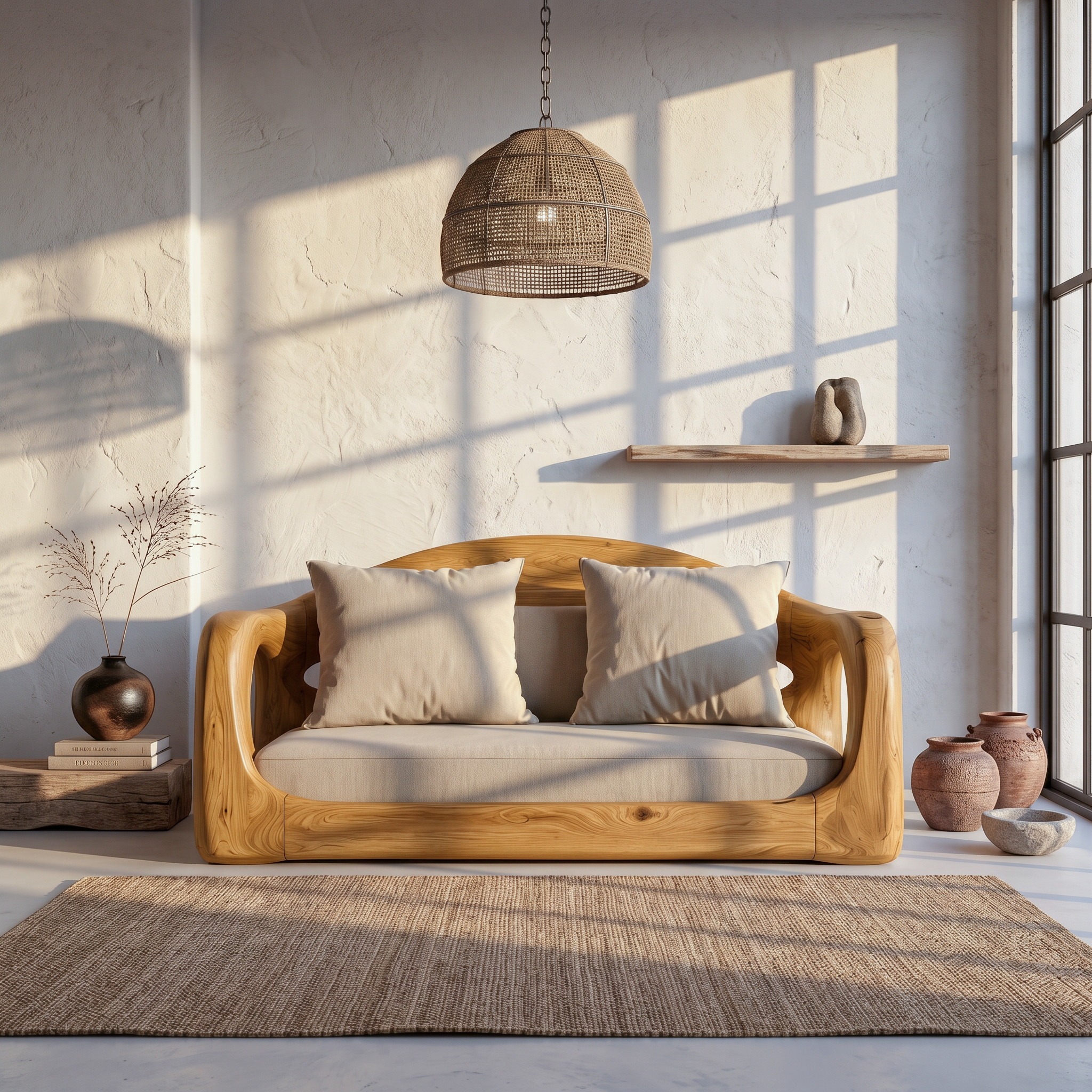 Rustic Sofa Frame With Organic Loop Wood Design For Living Room SINLSASF031