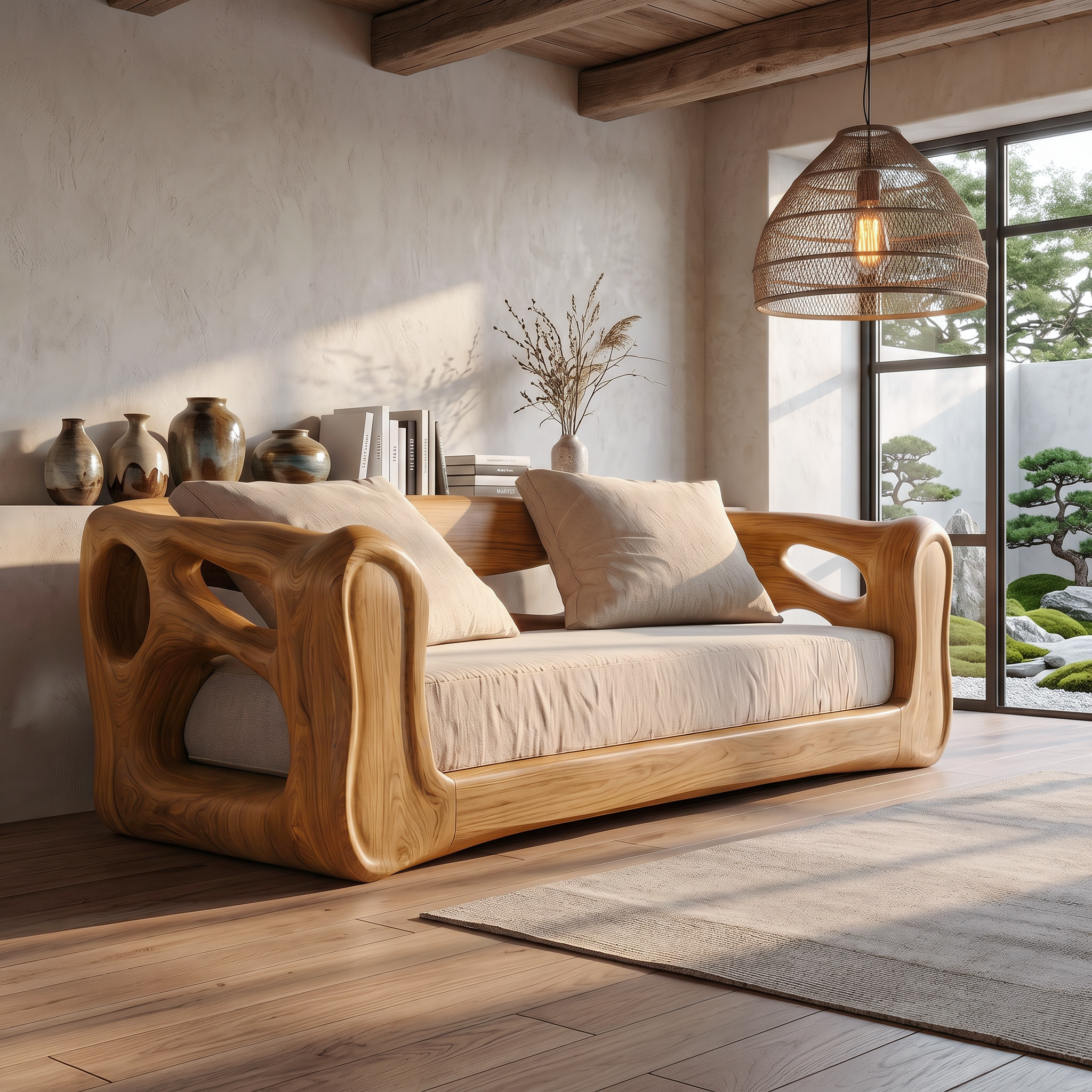Contemporary Sofa Frame With Organic Flowing Wood Design For Living Room SINLSASF032