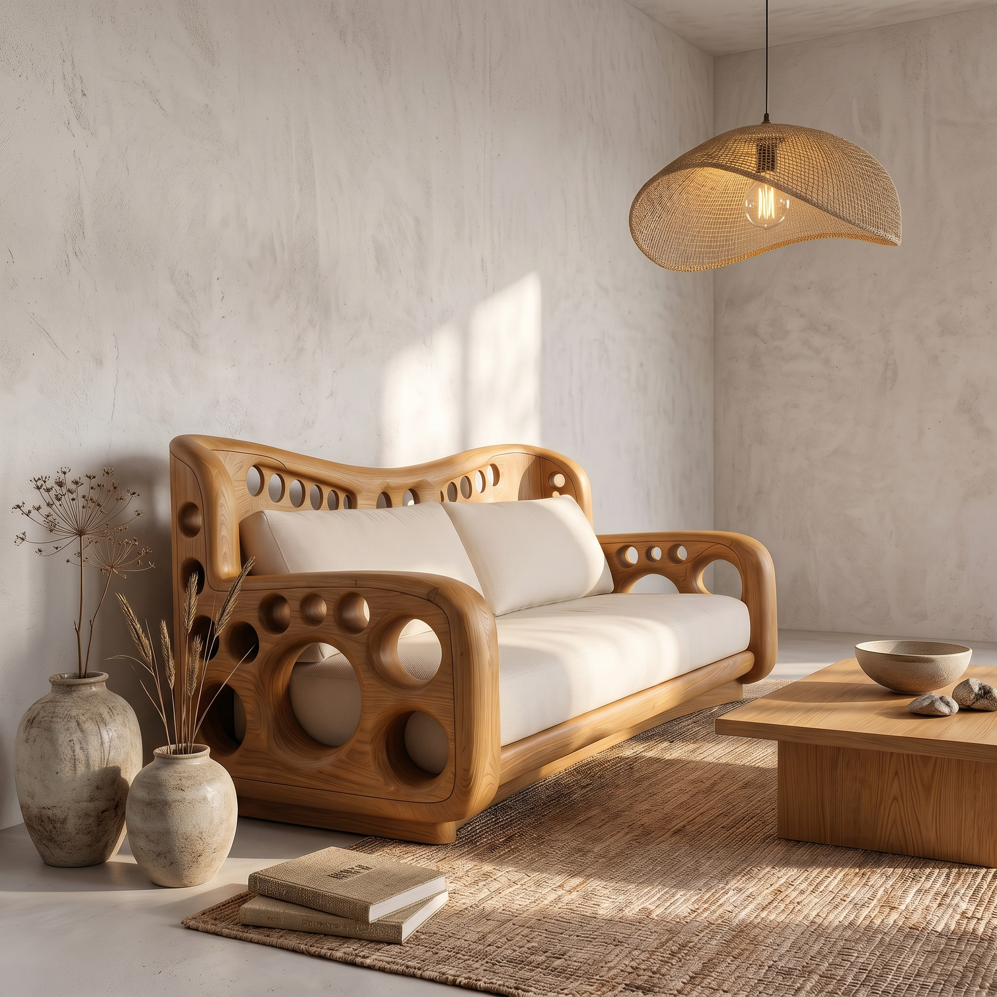 Organic Lounge Sofa With Sculptural Solid Wood Construction SINLSASF033