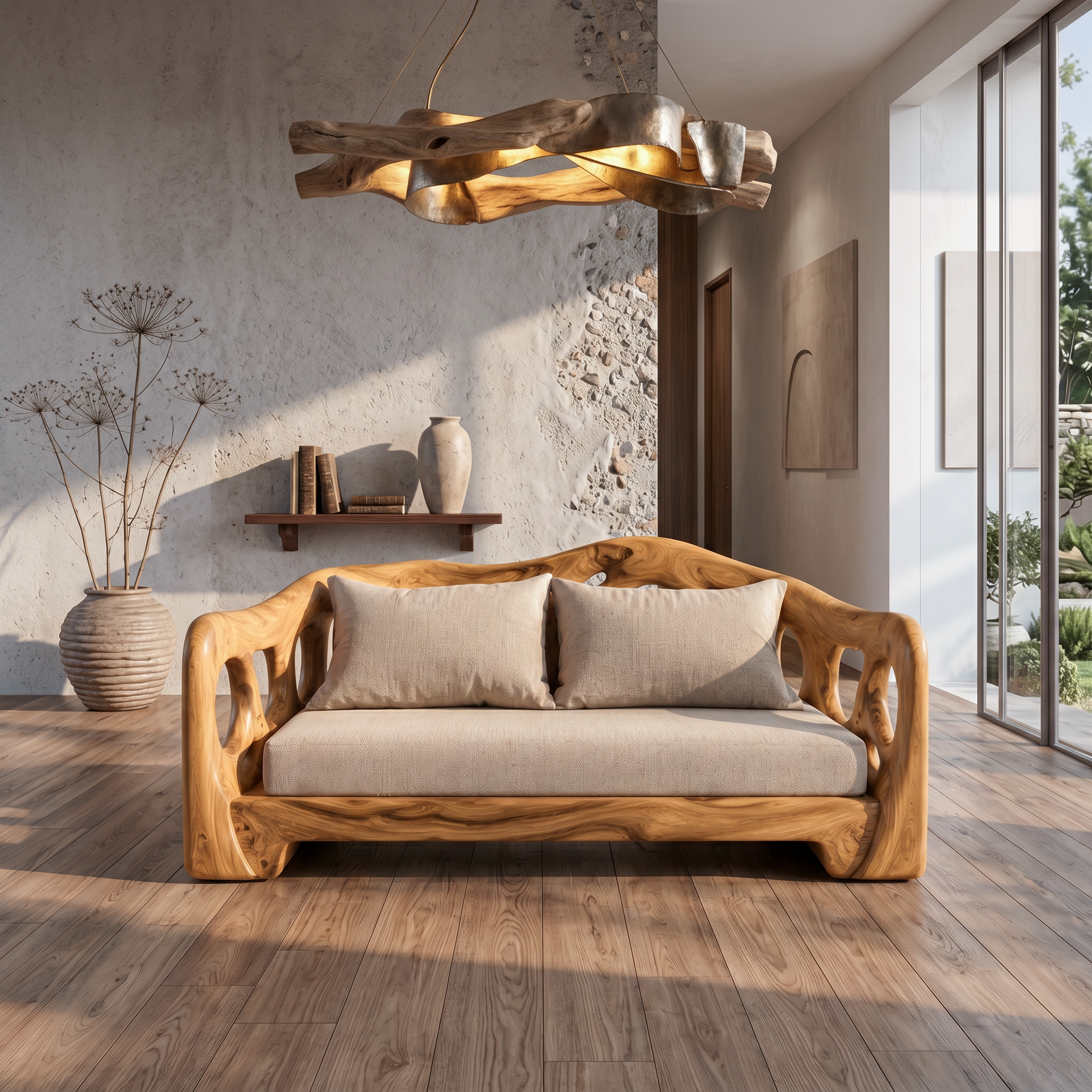 Modern Sofa With Sculptural Solid Wood For Living Room SINLSASF034