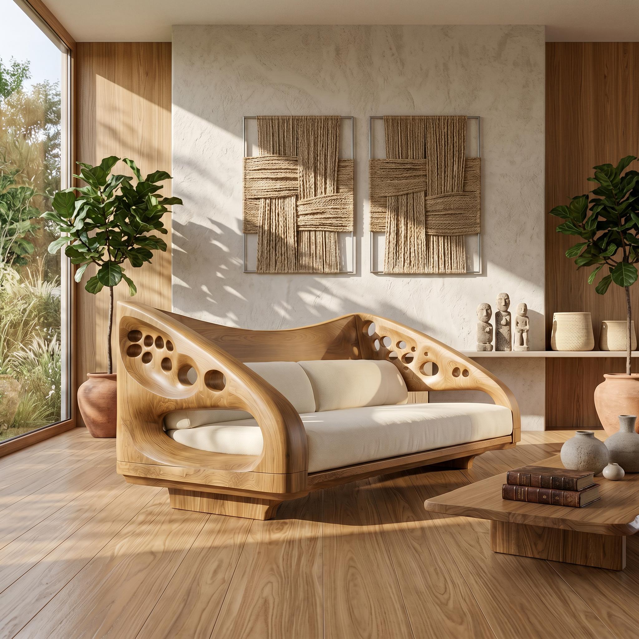 Organic Wooden Sofa Frame With Handcrafted Artistic Design SINLSASF036