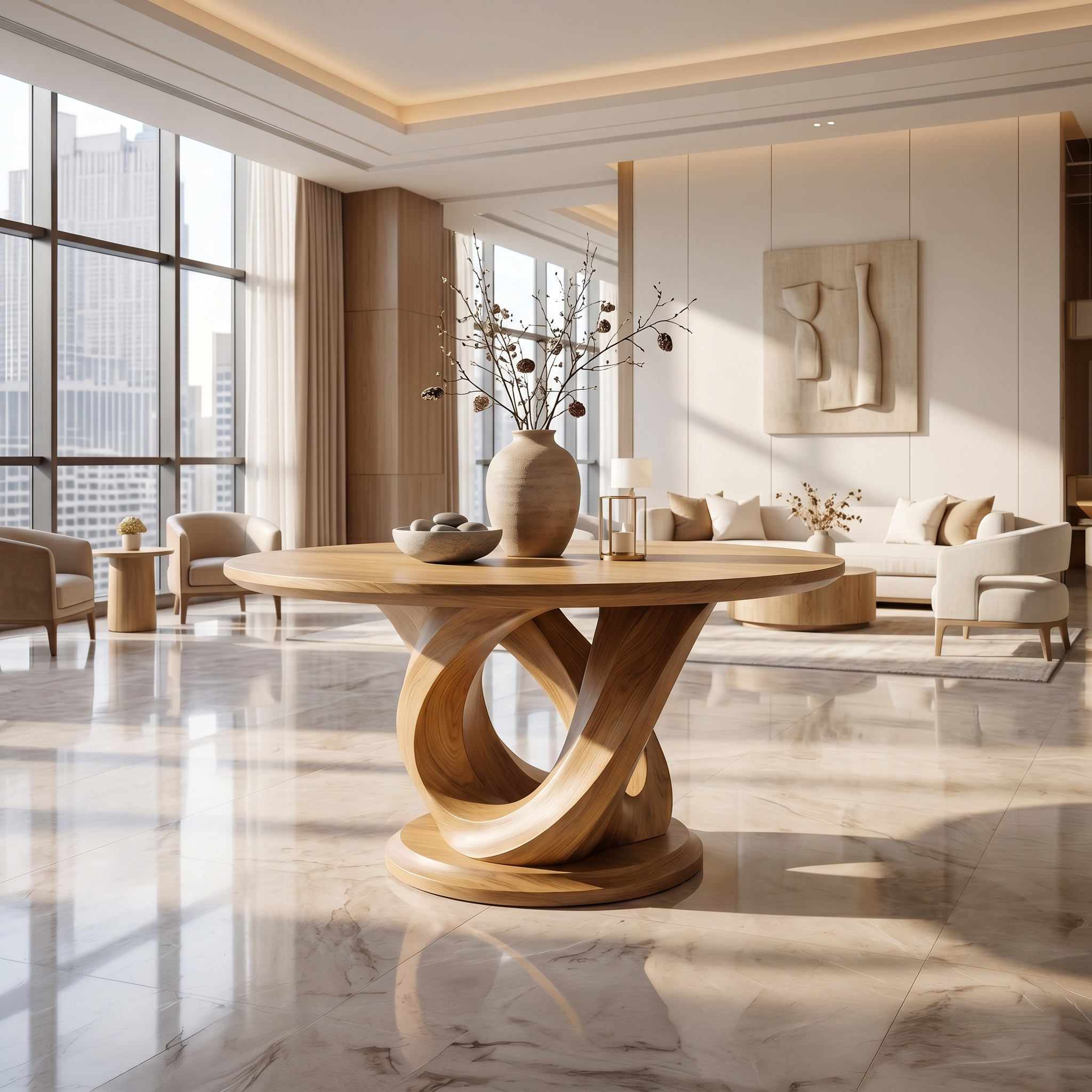 Modern Foyer Table Handcrafted Sculptural Base For Entryway SINLSAFT047