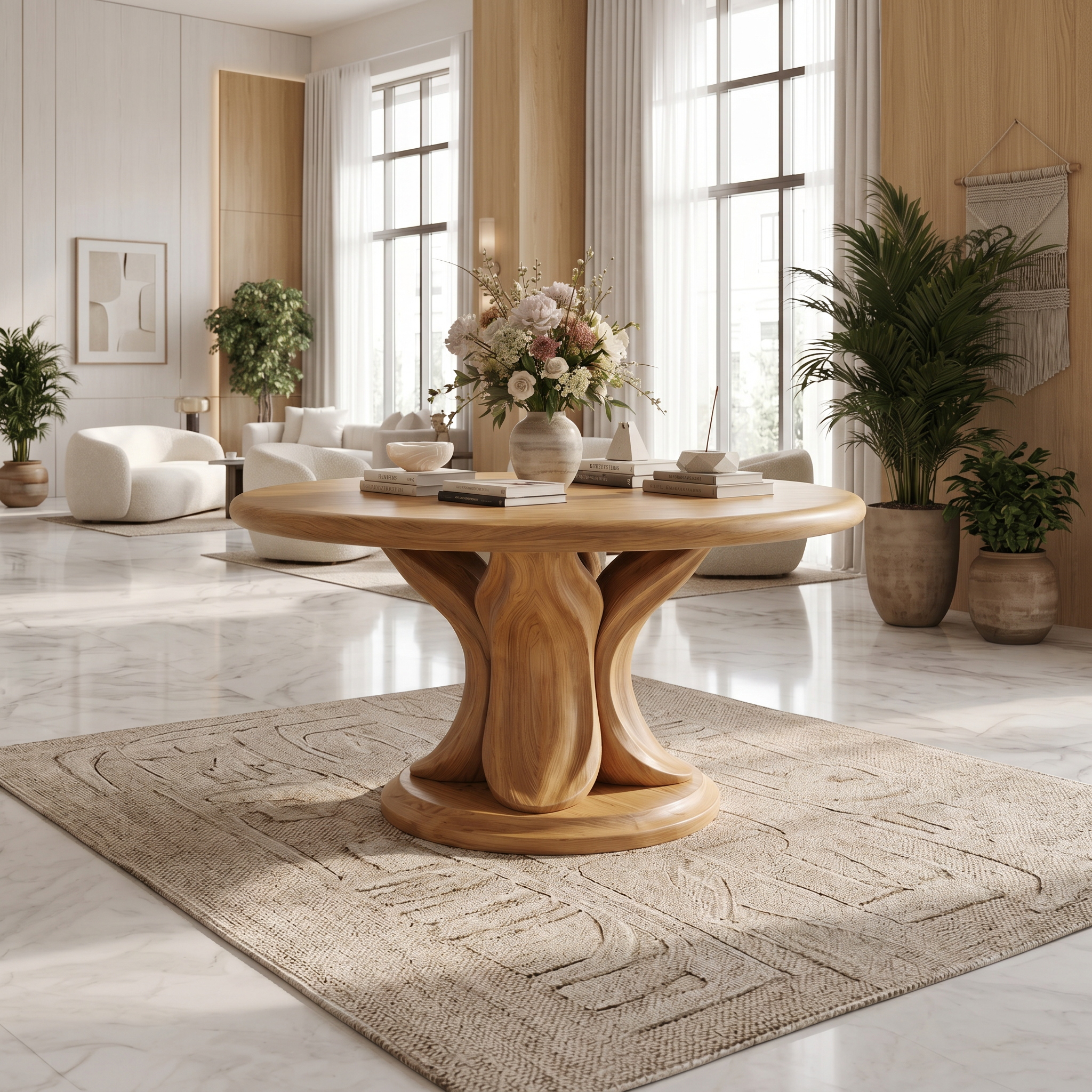 Modern Round Console Table With Twisted Architectural Form For Entryway And Living Room SINLSAFT053