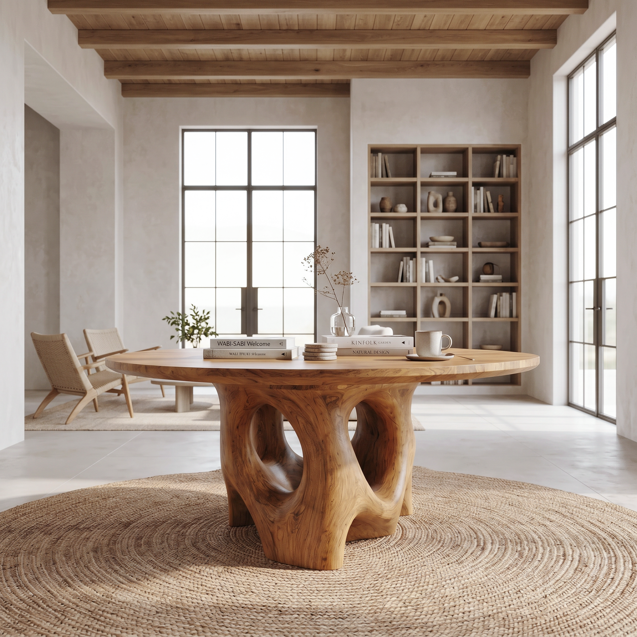 Natural Foyer Center Table With Organic Spiral Form For Entryway And Living Room SINLSAFT055