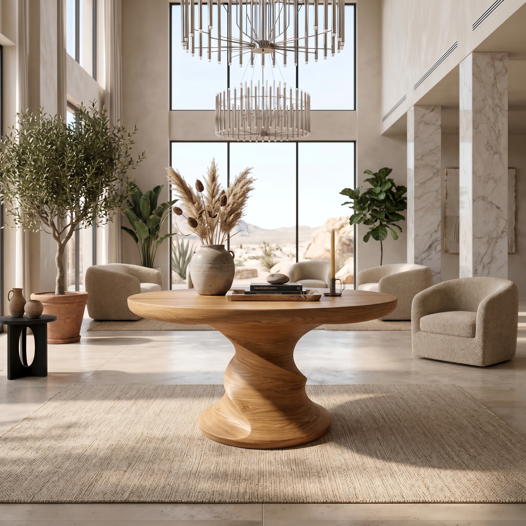 Contemporary Center Table With Flowing Curved Design For Foyer And Hallway SINLSAFT056