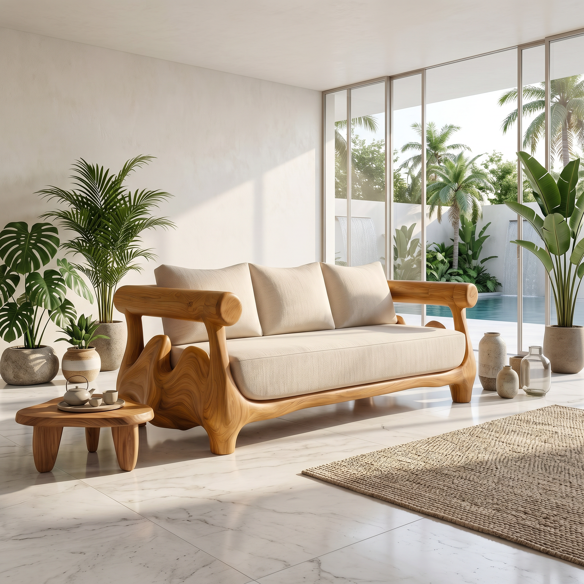 Statement Sofa Frame With Sculptural Tree Inspired Structure For Living Room SINLSASF053
