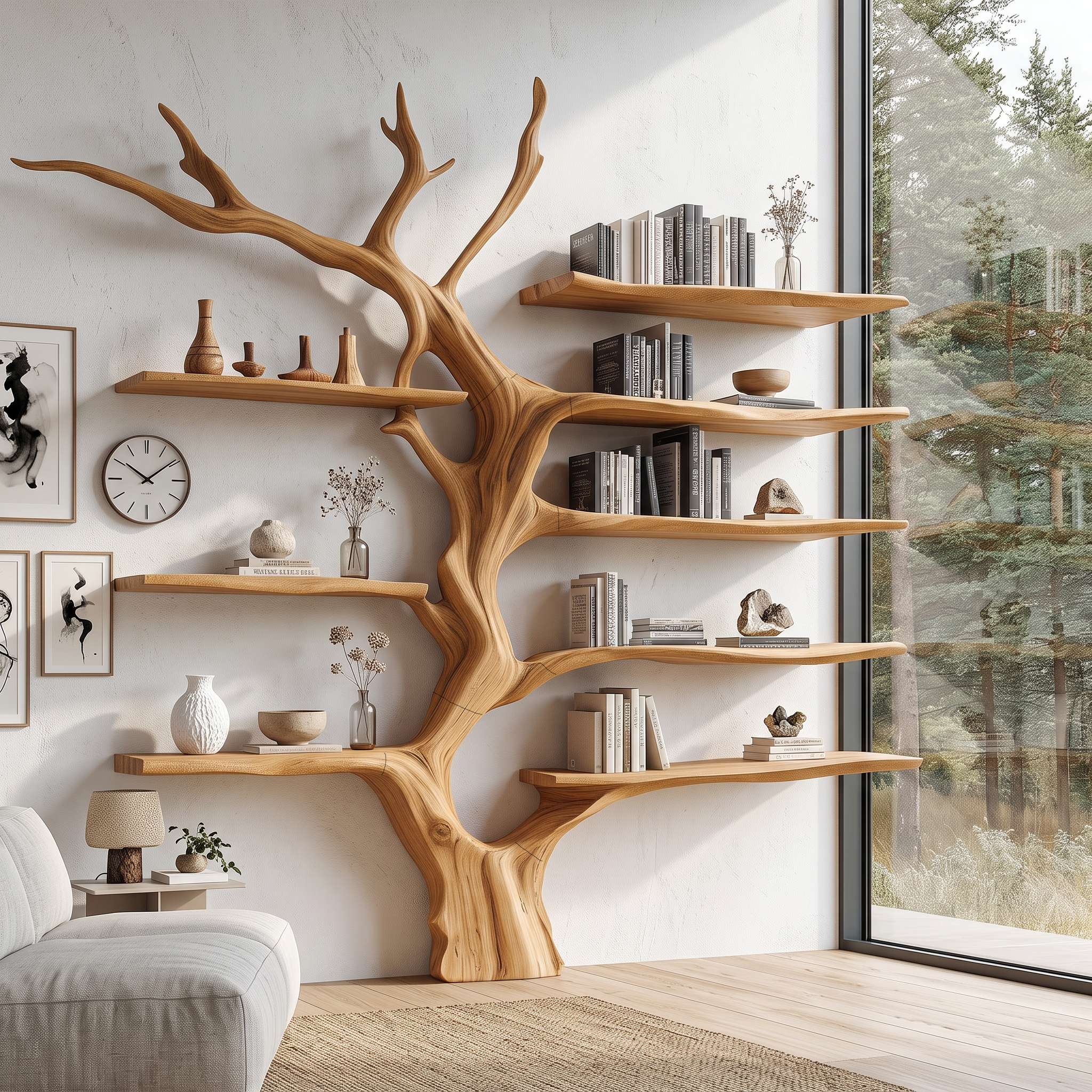 Sculptural Tree Bookcase Artistic Wooden Wall Shelf SINLSATB176