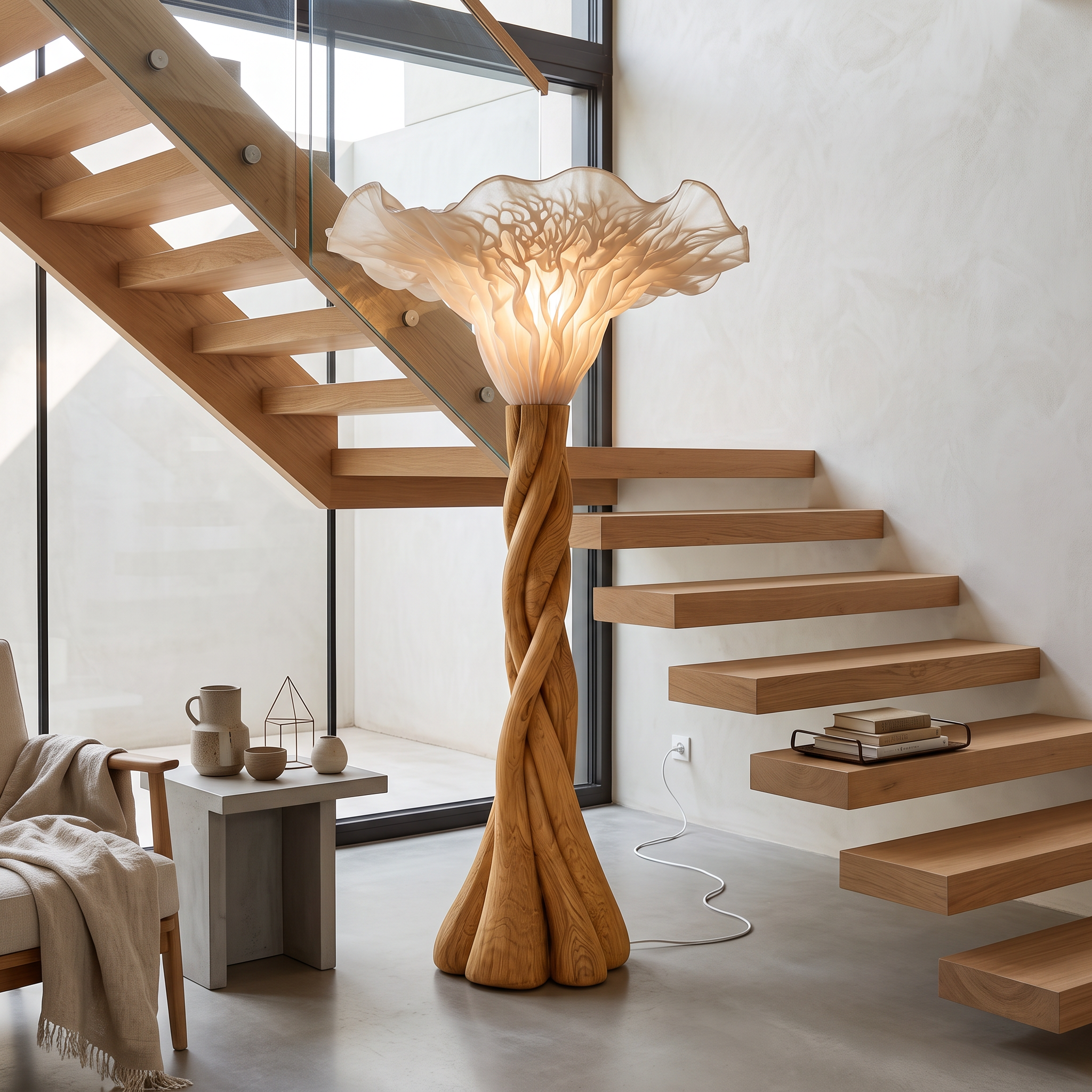Modern Organic Wooden Mushroom Floor Lamp For Bedroom SINLSAFLP142