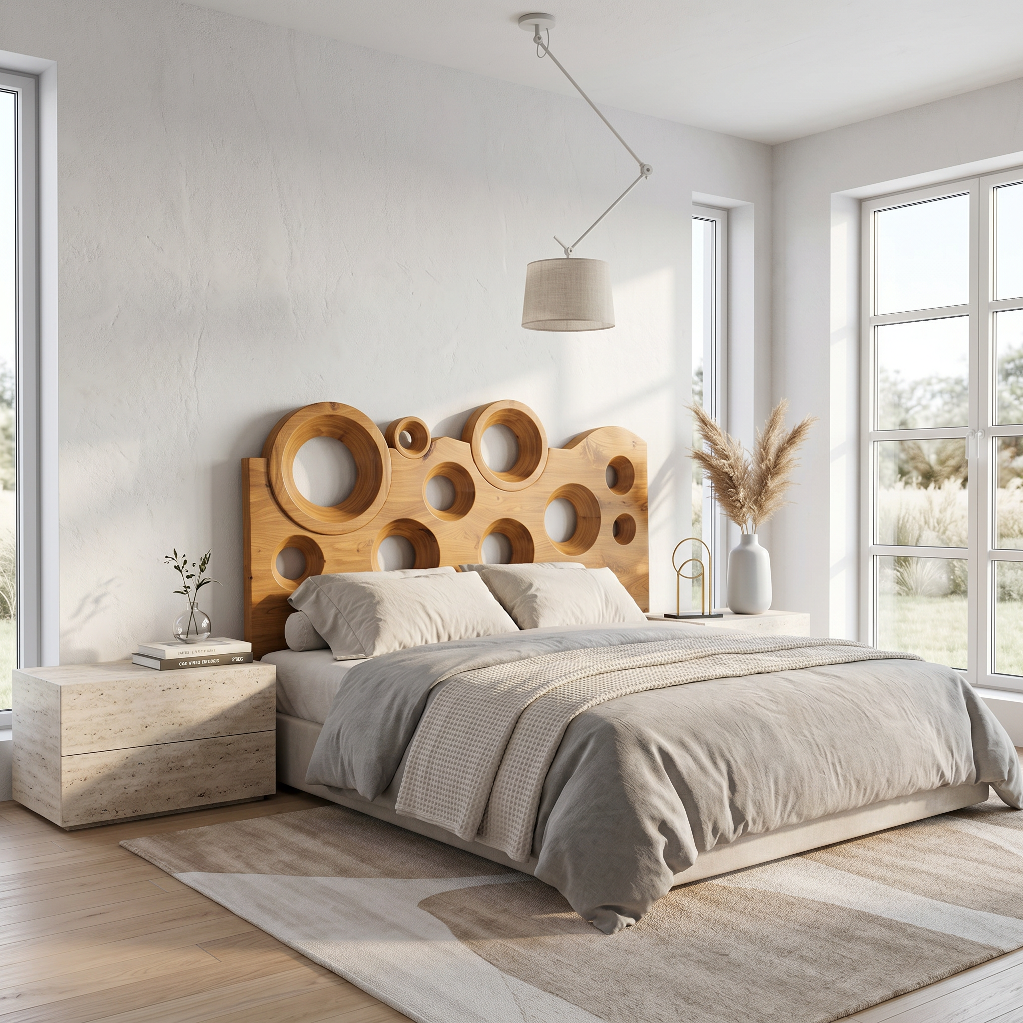 Modern Circular Cutout Headboard Solid Wood Bed Headboard For Bedroom SINLSAHB037