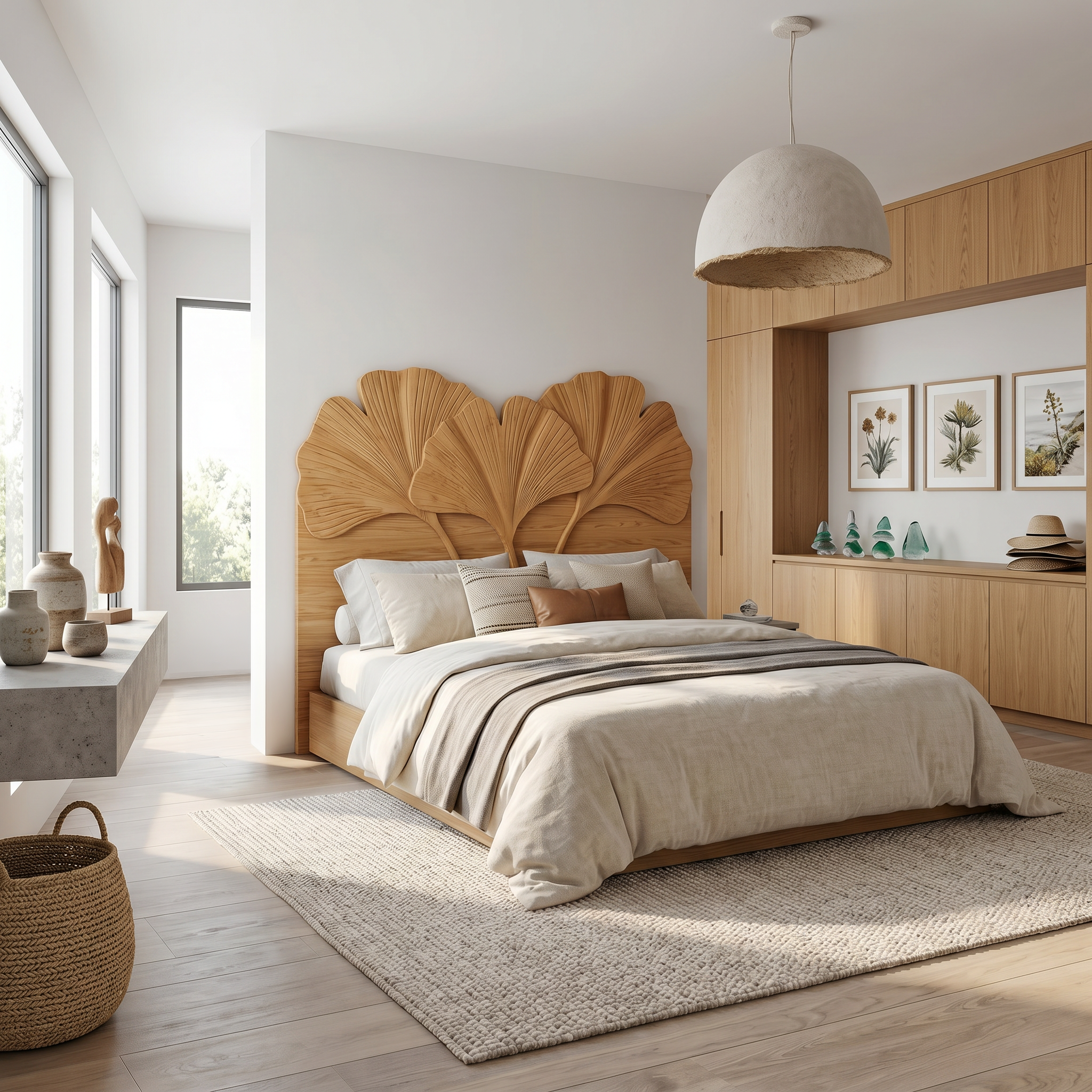 Modern Layered Leaf Headboard Wooden Bed Headboard For Bedroom SINLSAHB047