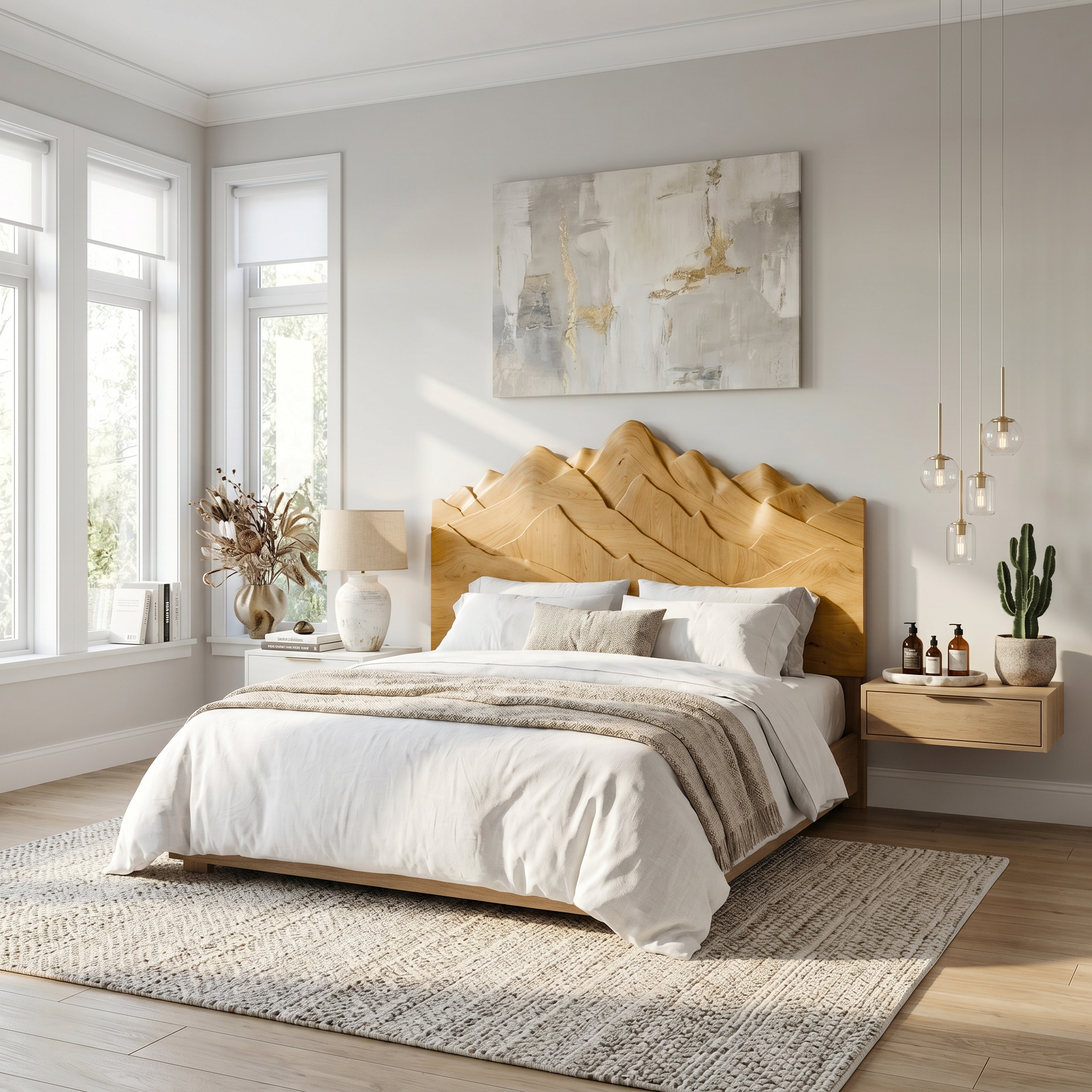 Rustic Mountain Headboard Wooden Bed Headboard For Bedroom SINLSAHB048