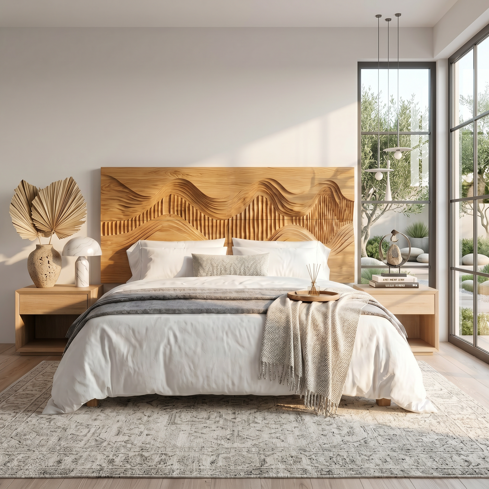 Rustic Mountain Landscape Headboard Wooden Bed Headboard For Bedroom SINLSAHB053