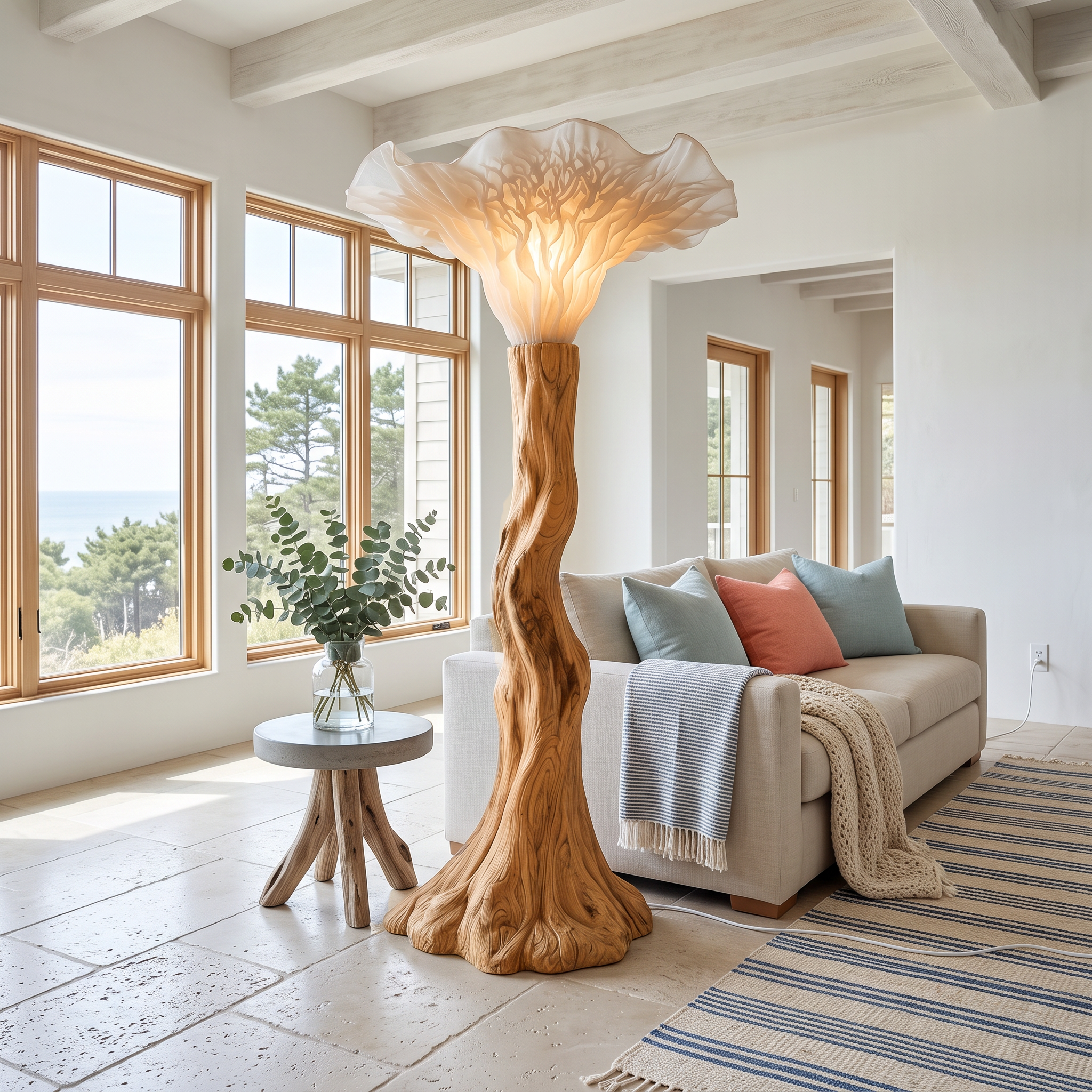 Japandi Floor Lamp Carved Mushroom Base Living Room SINLSAFLP140