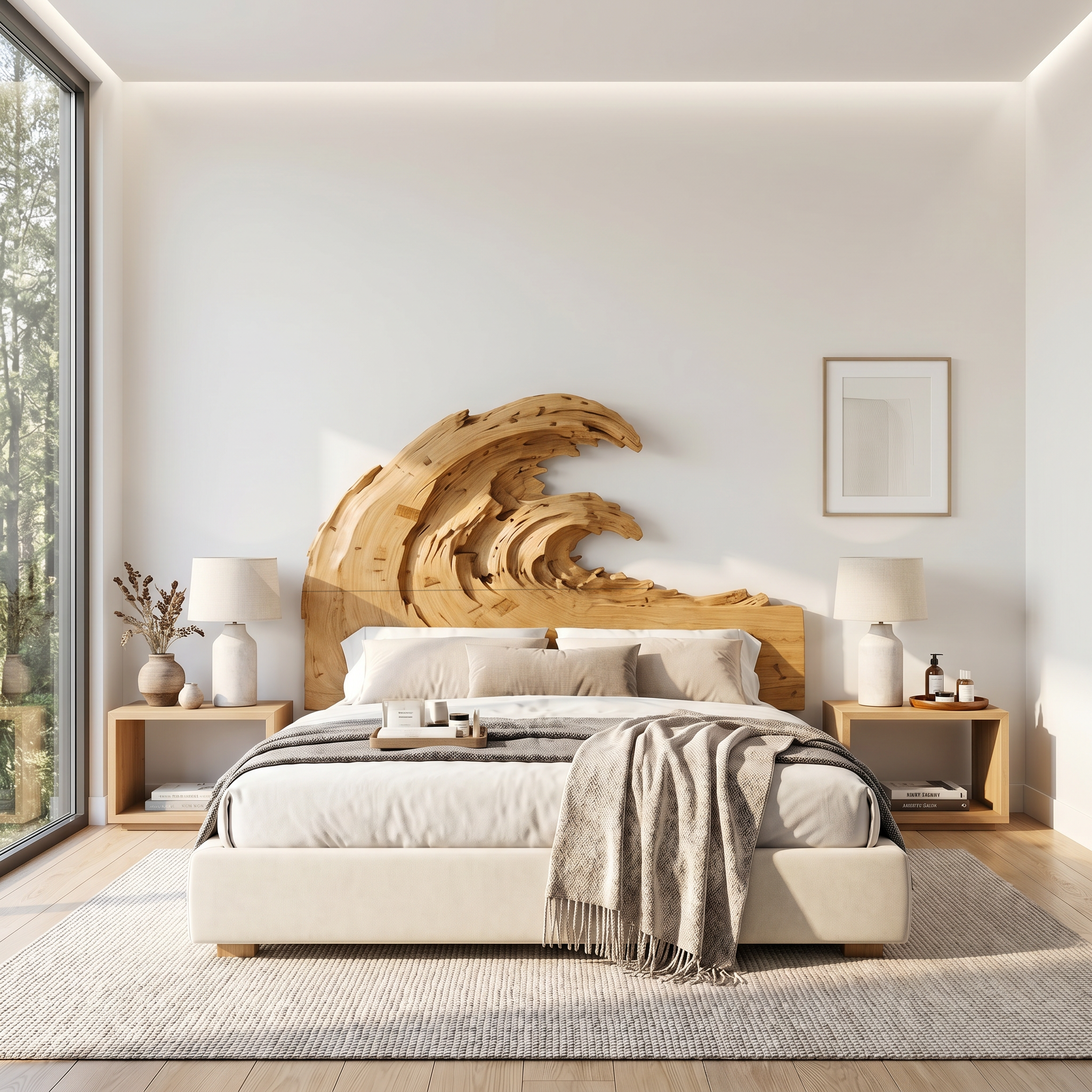 Organic Flowing Grain Headboard Wooden Bed Headboard For Bedroom SINLSAHB058