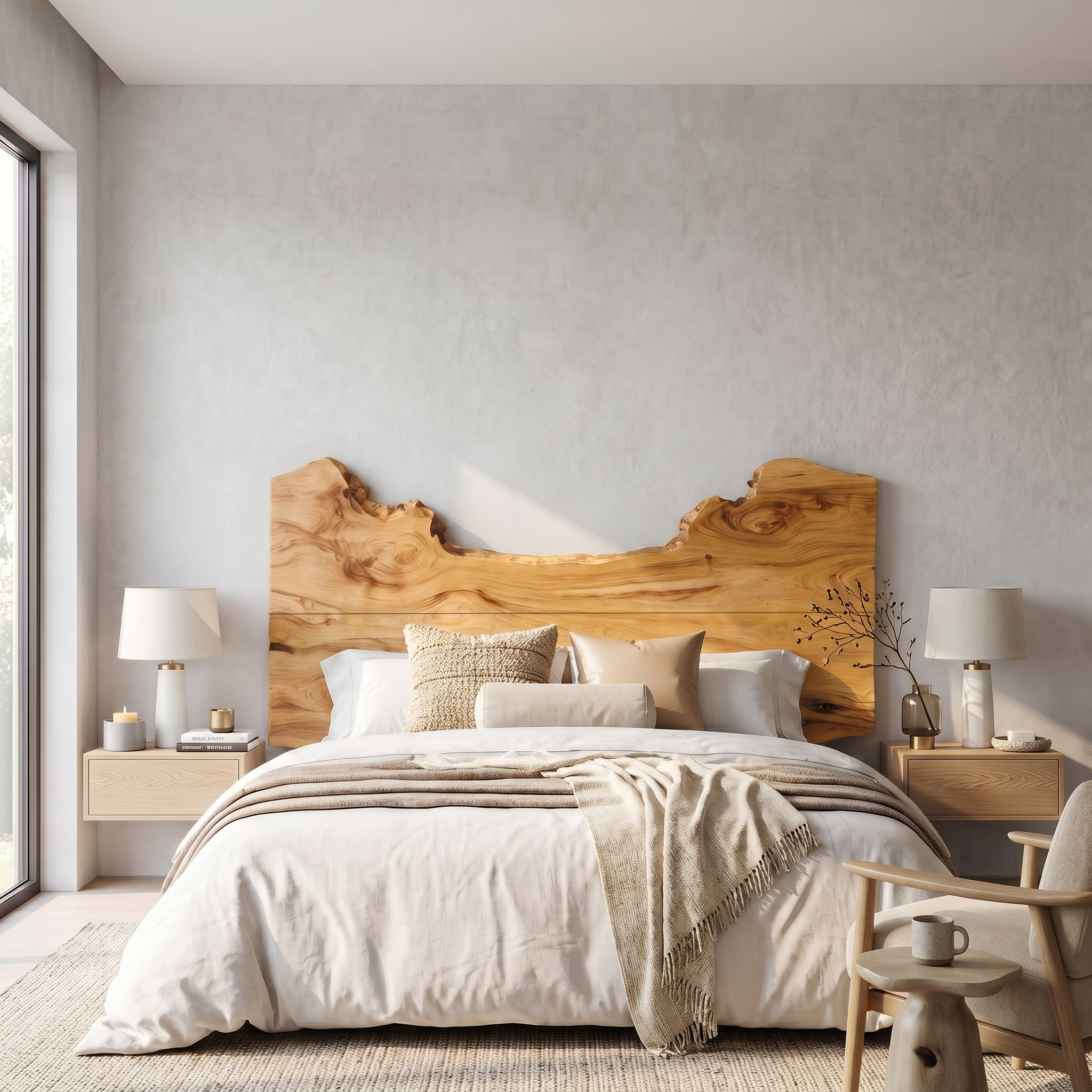 Natural Edge Headboard Wooden Bed Headboard For Bedroom SINLSAHB064