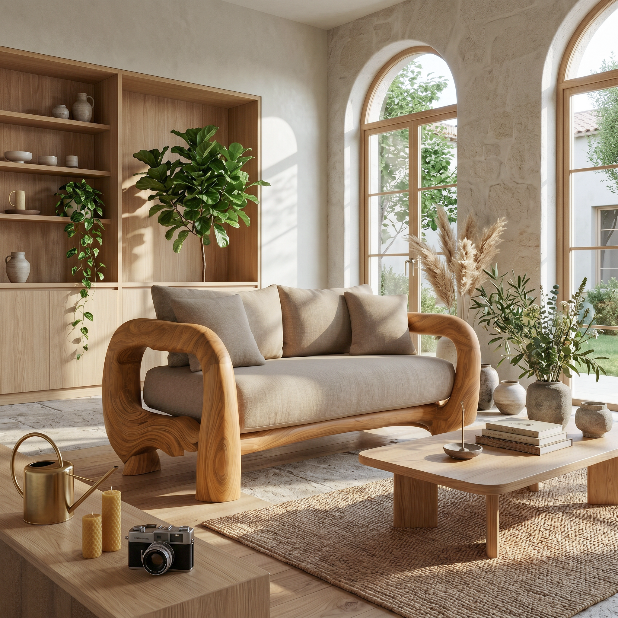 Contemporary Lounge Sofa Frame With Sculptural Wooden Base For Living Room SINLSASF049