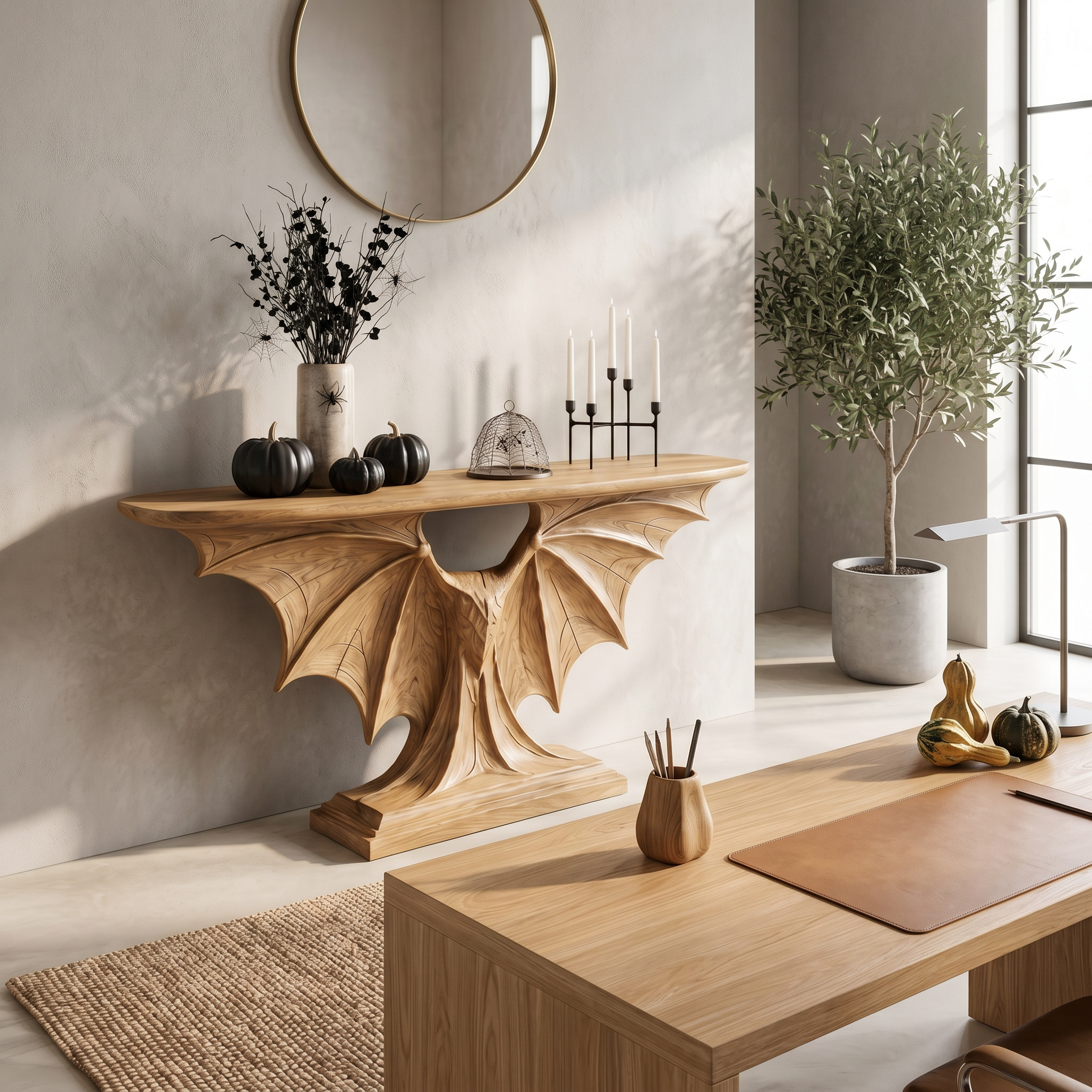 Modern Console Table Handcrafted Sculptural Design For Living Room Entryway SINLSACS677