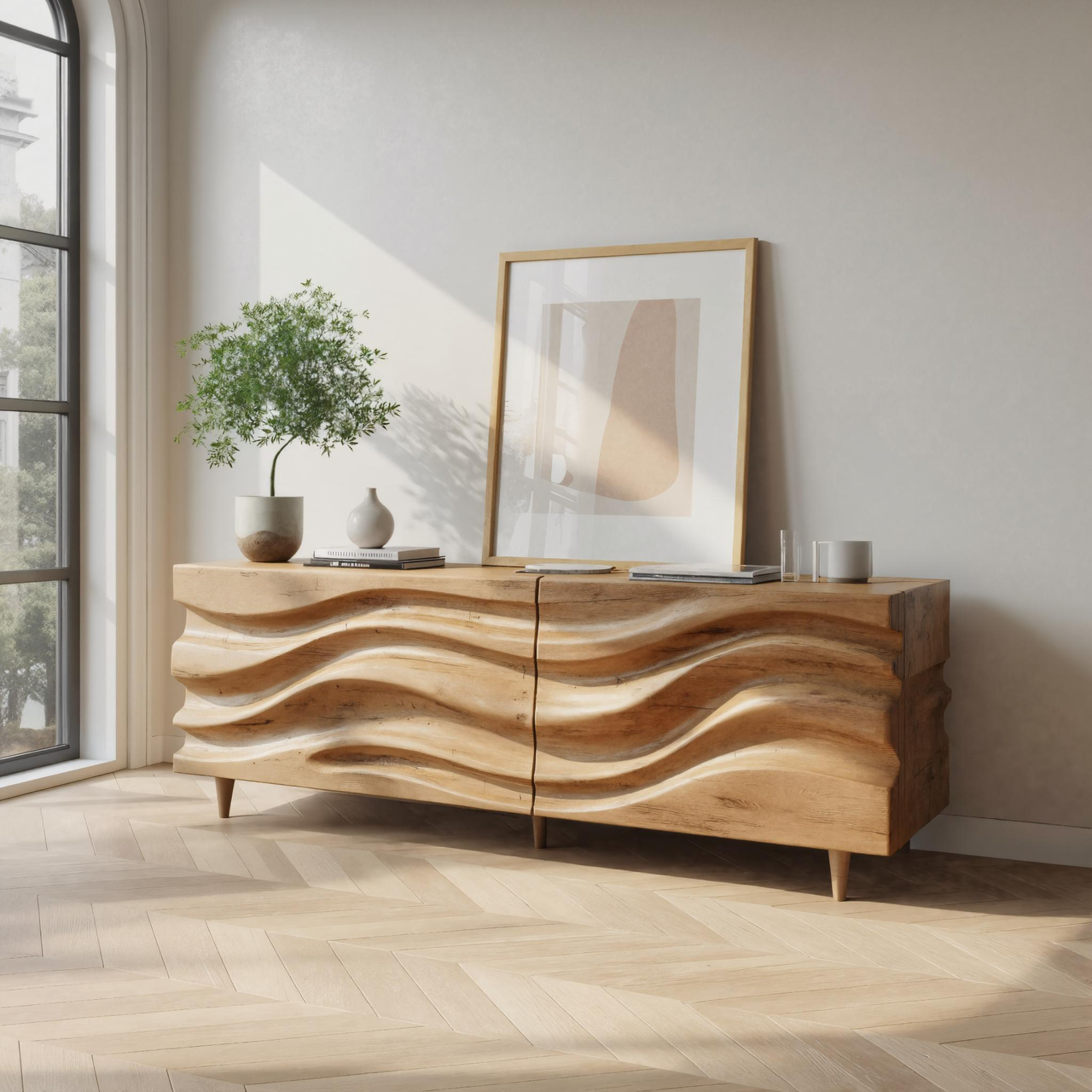 Hand Carved Wave Sideboard For Living Room Or Dining Room SITHTTSD003