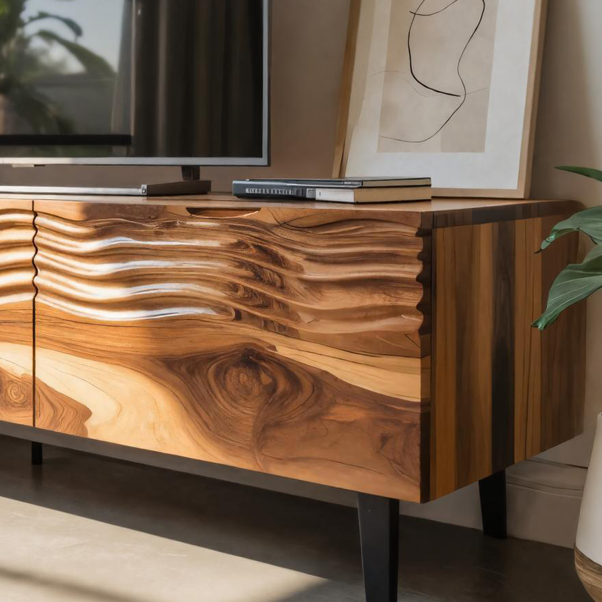 Modern Organic Wooden Sideboard Wave Front Design For Living Room SITHTTSD008
