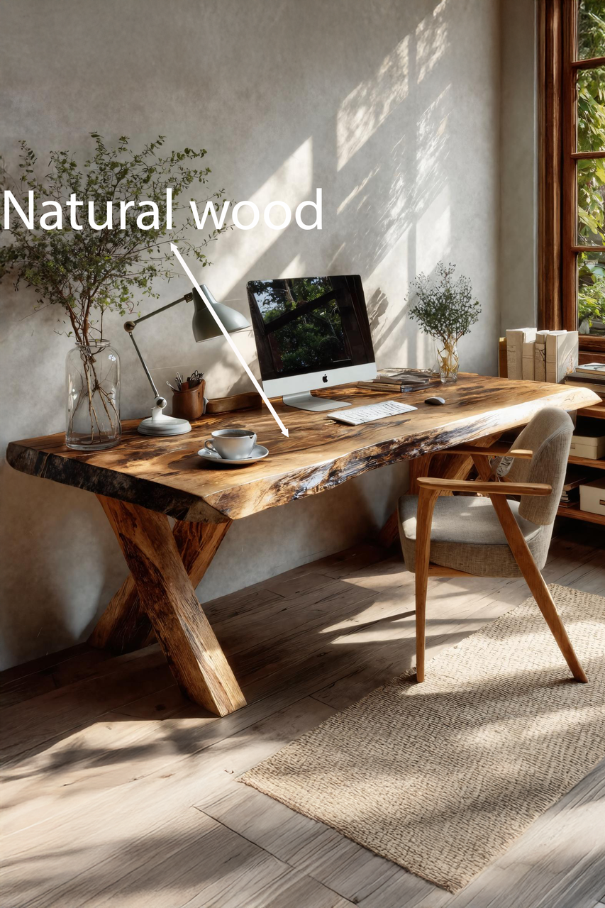 Rustic Live Edge Desk With X Legs For Home Office SITHTTDE035