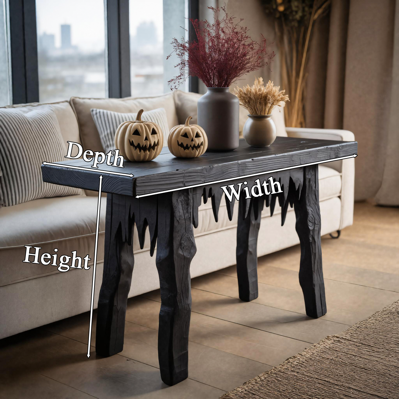 Rustic Black Wooden Halloween Console Table With Dripping Edge Design For Entryway SITHTTHW002