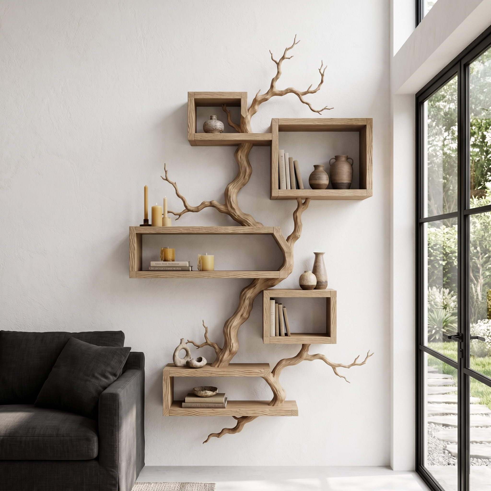 Organic Sculptural Floating Shelf With Tree Branch Design For Living Room SINLHAFL561