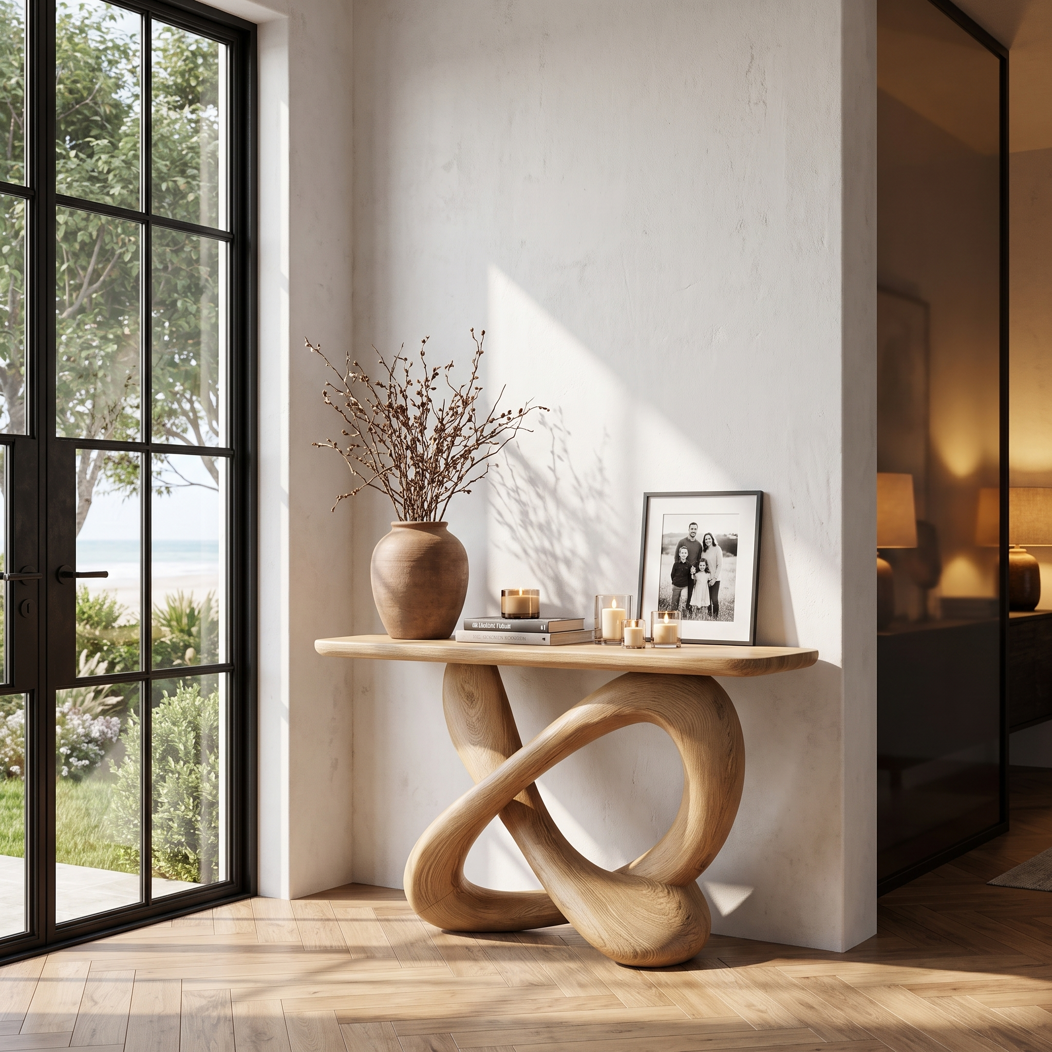 Modern Console Table With Twisted Ribbon Wood Base For Entryway SINLHACS670