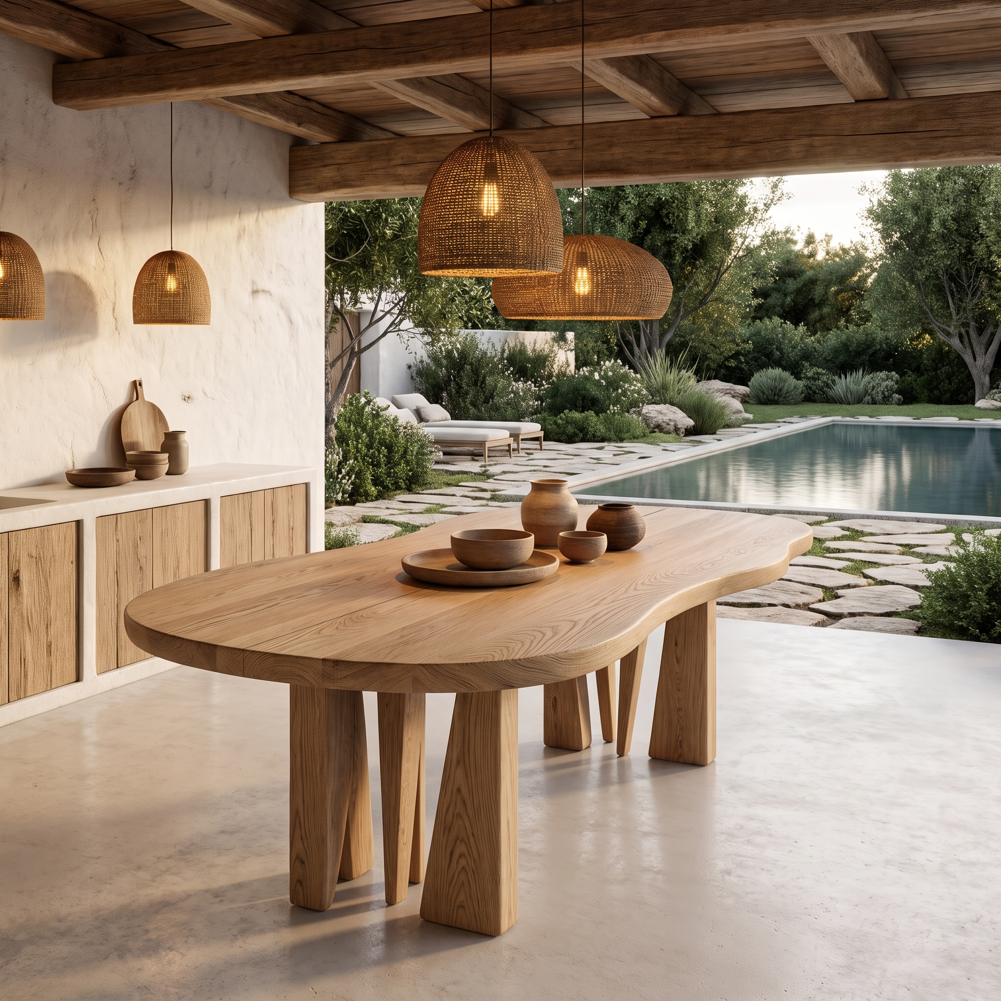 Modern Oval Dining Table Handcrafted Solid Wood Dining Table For Dining Room SINLHADN209