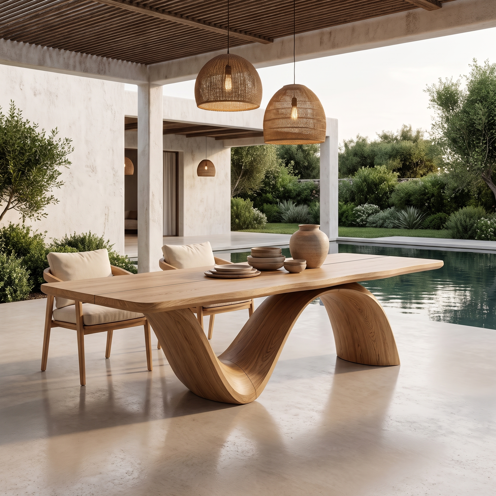 Modern Architectural Dining Table With Wing Pedestal Base For Dining Room SINLHADN211