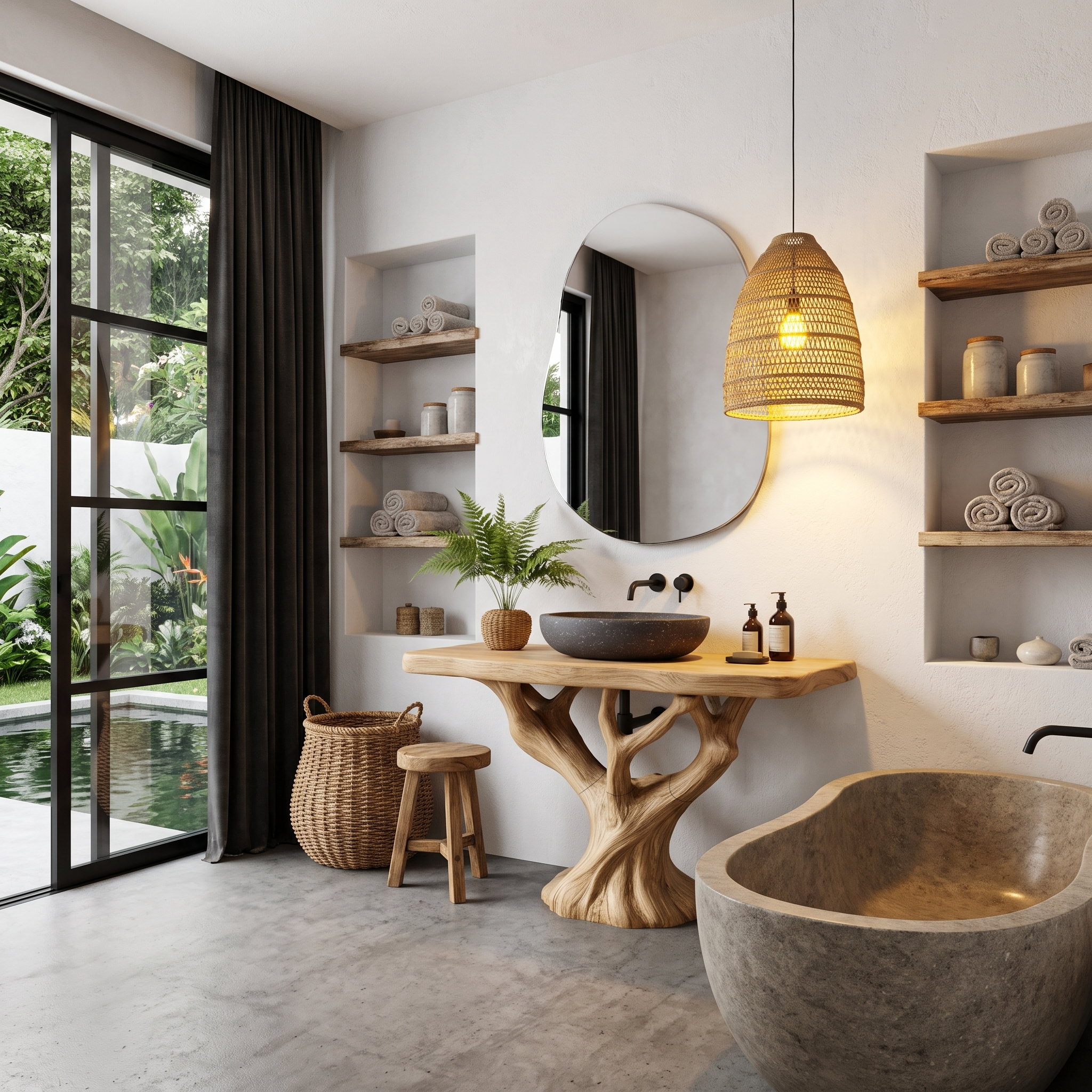 Rustic Live Edge Bathroom Vanity With Natural Wood Base For Bathroom SINLHABRV334