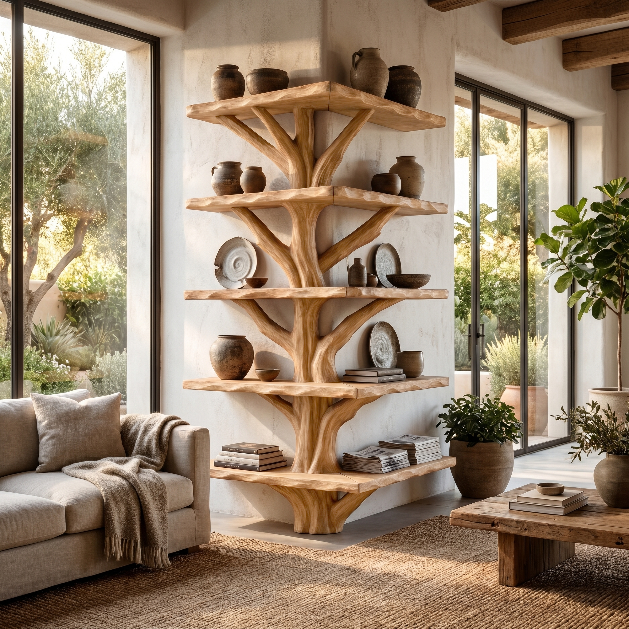 Organic Modern Tree Bookcase With Artistic Branch Frame For Home Office SINLHATB749