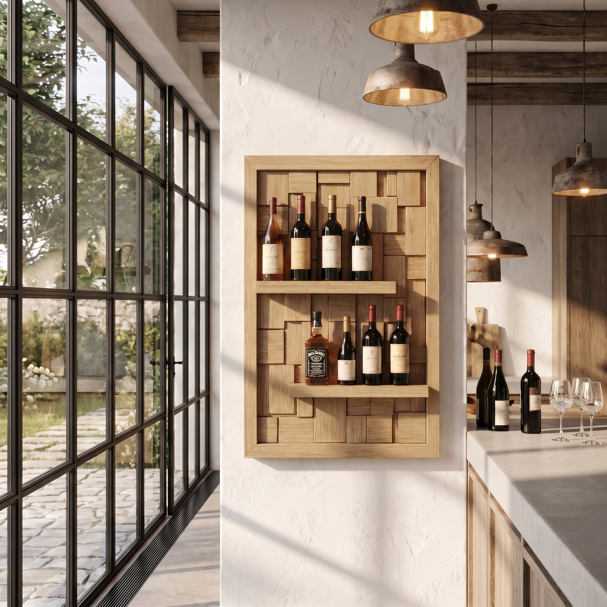 Wall Mounted Wine Holder With Open Bottle Display For Home Bar SINLHAWH047
