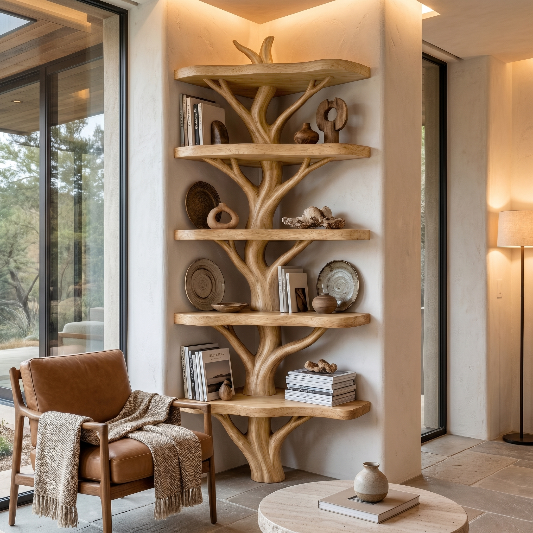 Sculptural Tree Bookshelf With Multi Tier Open Shelving For Reading Corner SINLHATB750