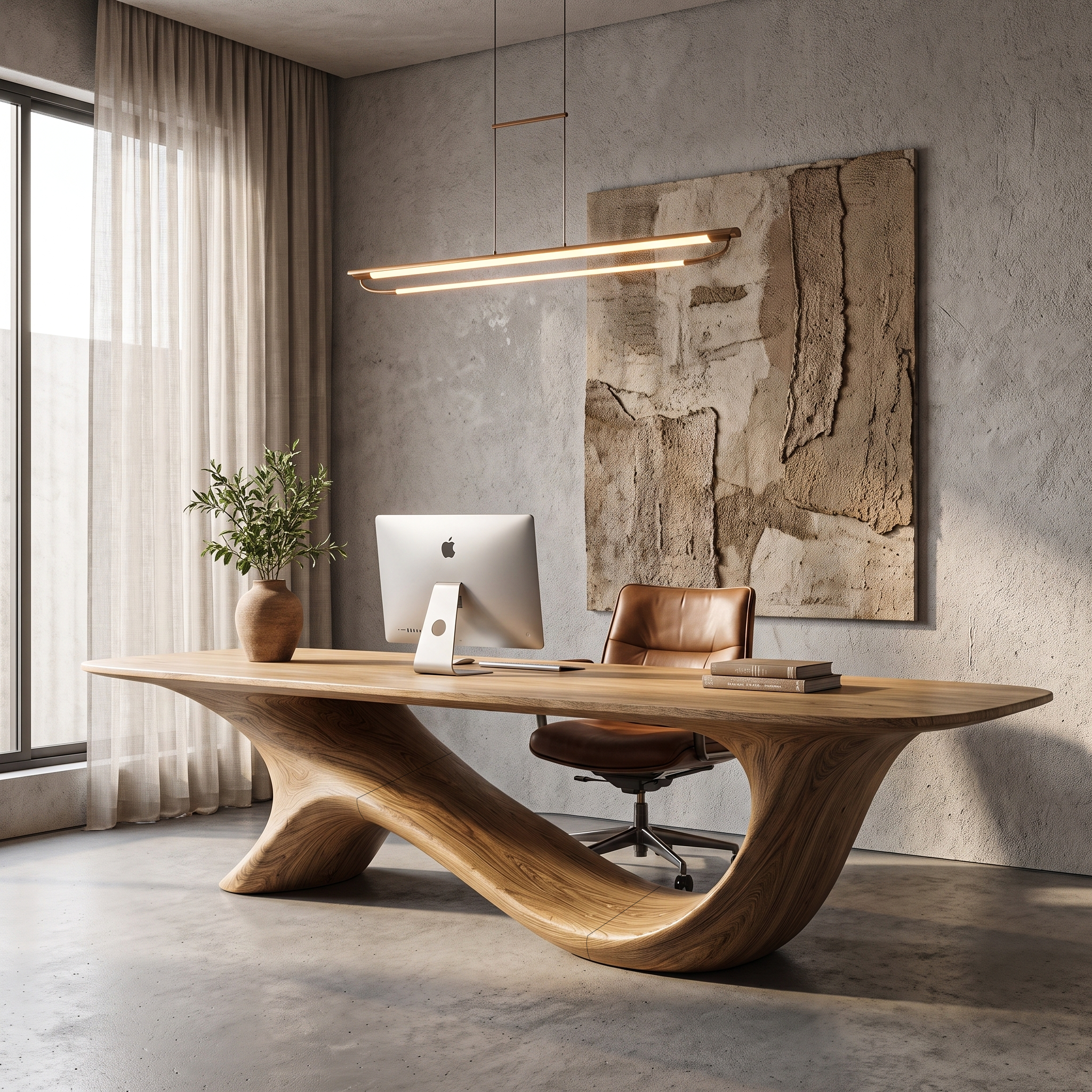 Modern Sculptural Base Desk Solid Wood Desk For Workspace SINLHADE160