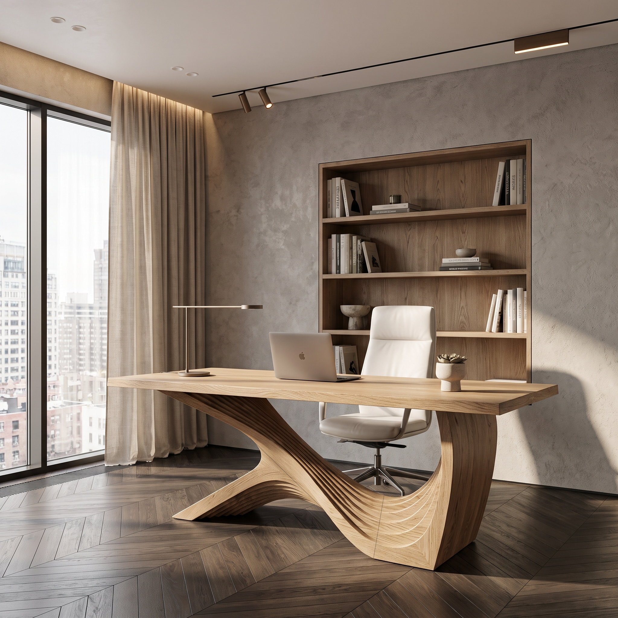Organic Curved Base Desk Wooden Writing Desk For Home Office SINLHADE162
