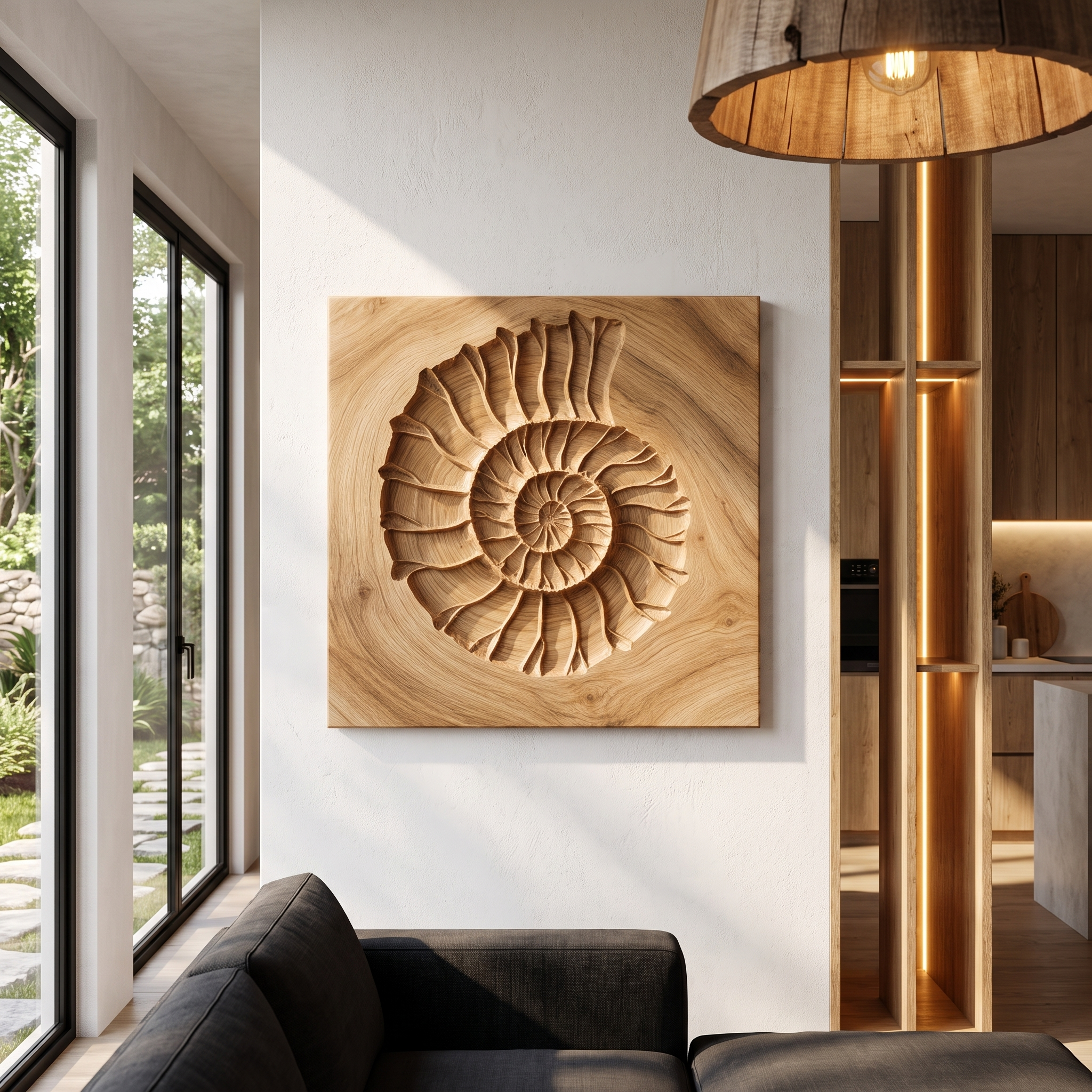 Rustic Ammonite Fossil Wooden Wall Decor For Living Room SINLHAWA136