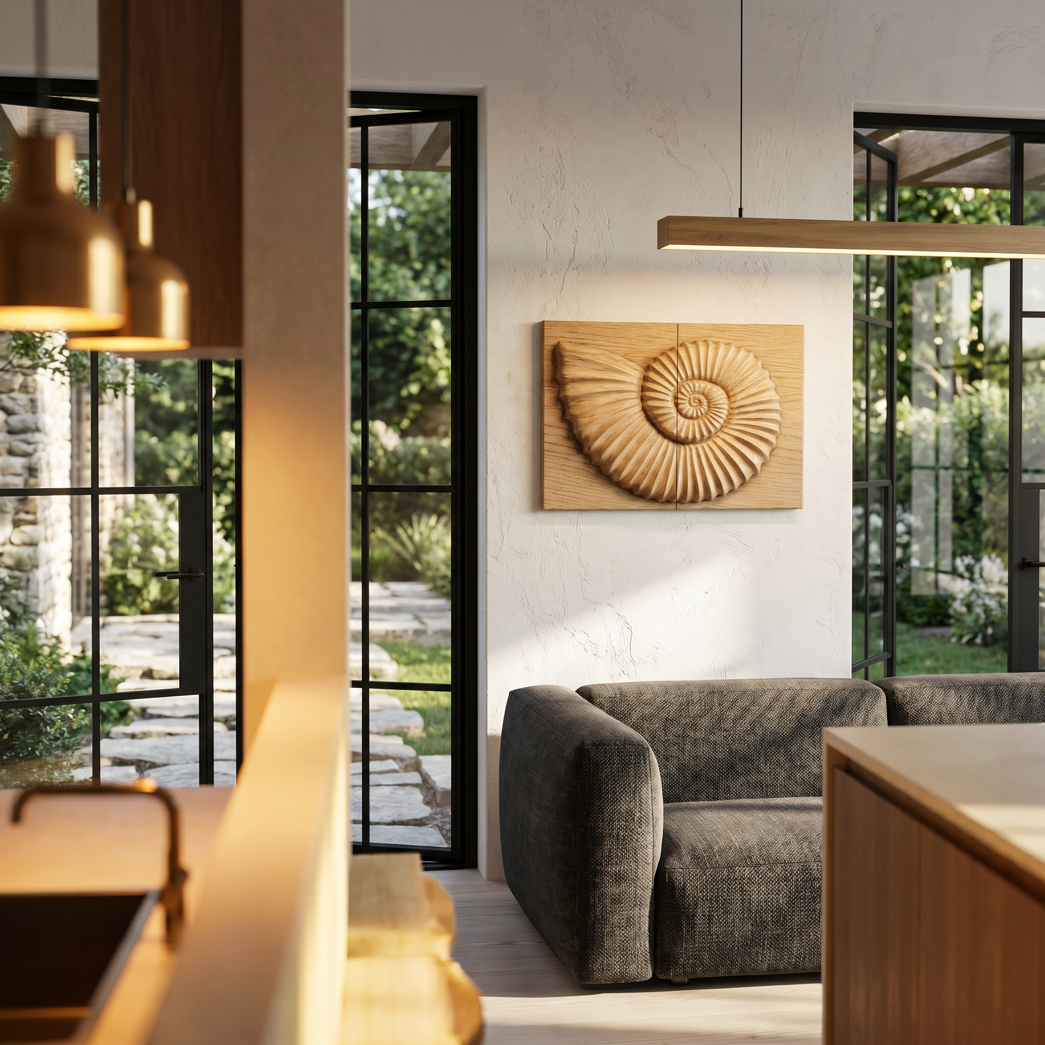 Modern Ammonite Fossil Decorative Wall Panel For Living Room SINLHAWA137