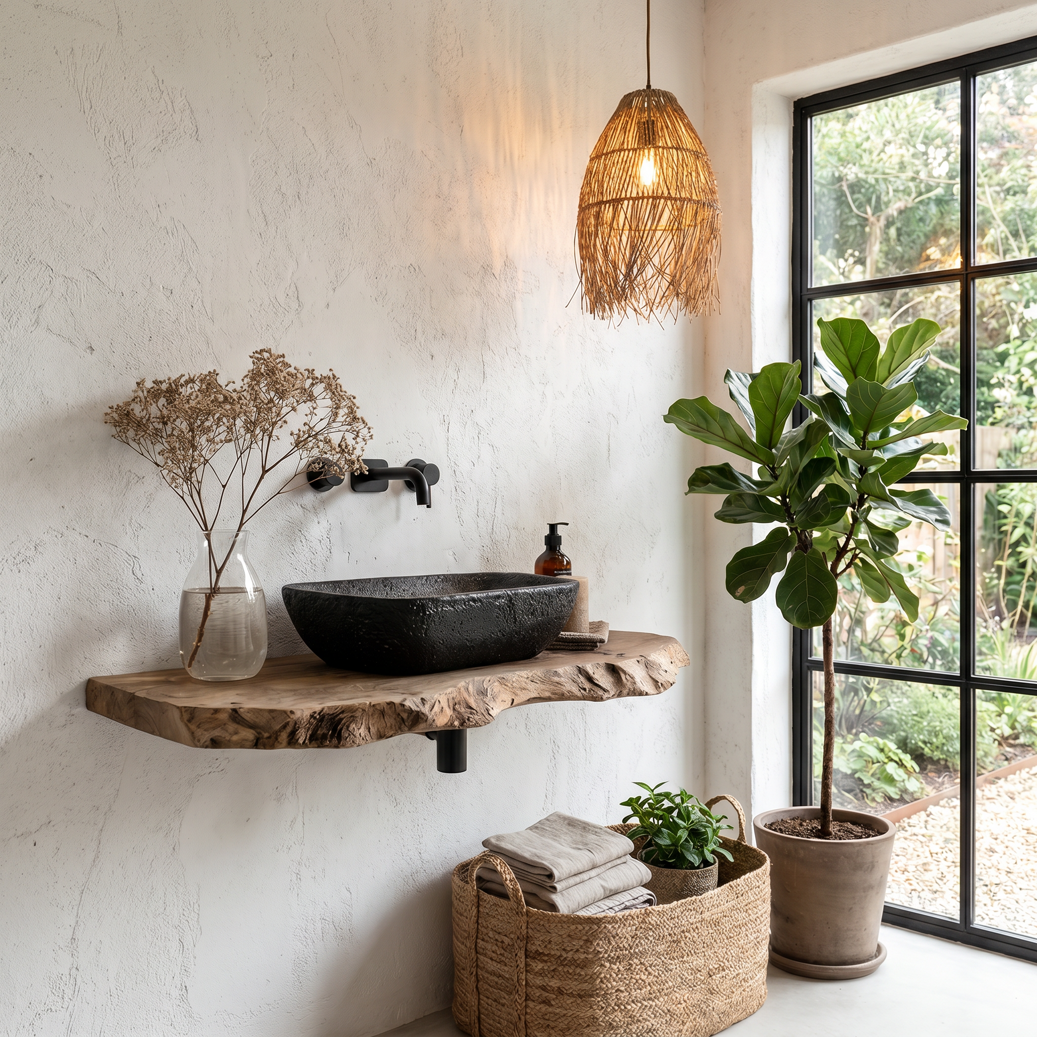 Rustic Floating Bathroom Vanity With Live Edge Wood Shelf For Bathroom And Powder Room SINLHABRV308